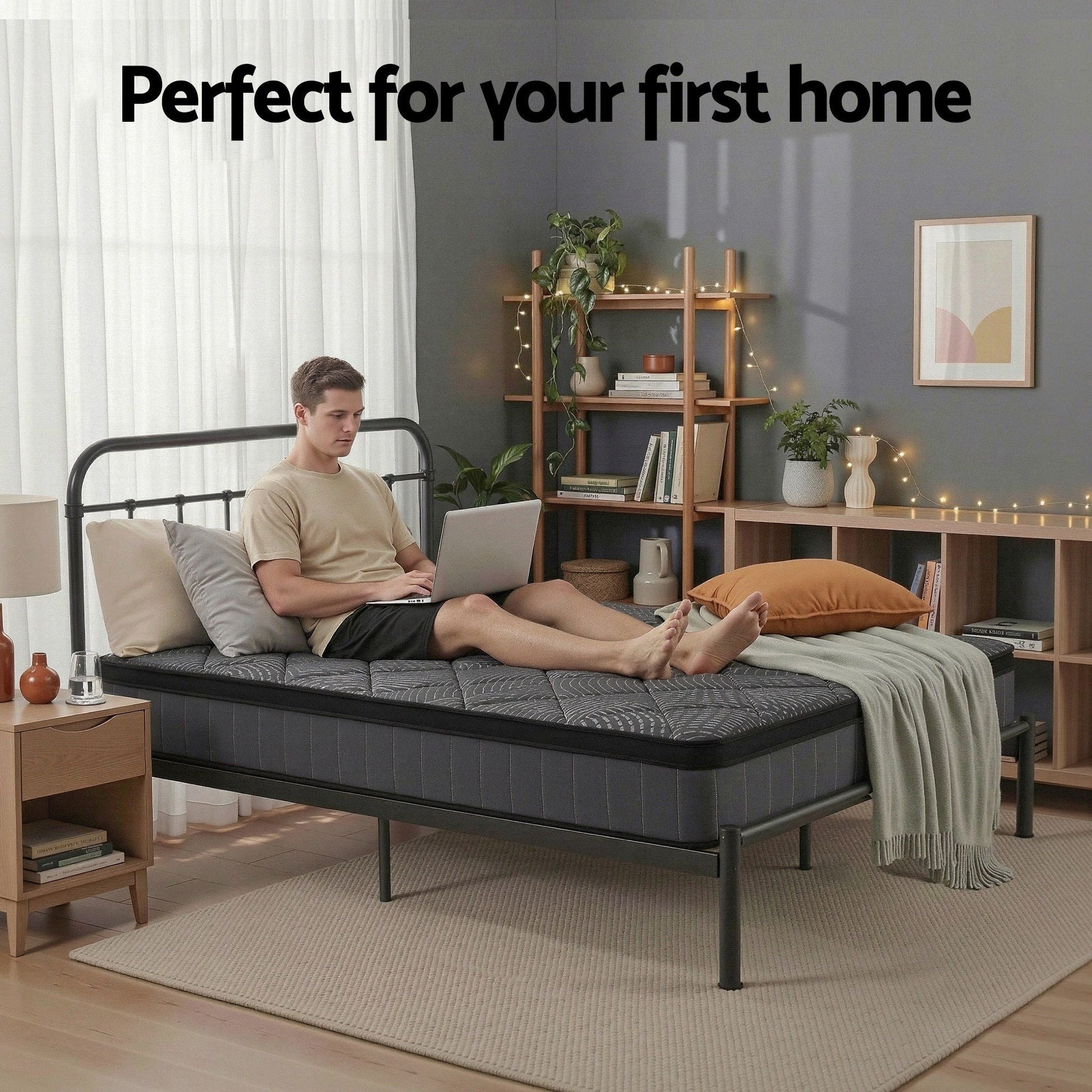 Giselle Bedding King Single Mattress 25cm Pocket Spring Latex Euro Top Medium Firm Bed - Homecoze