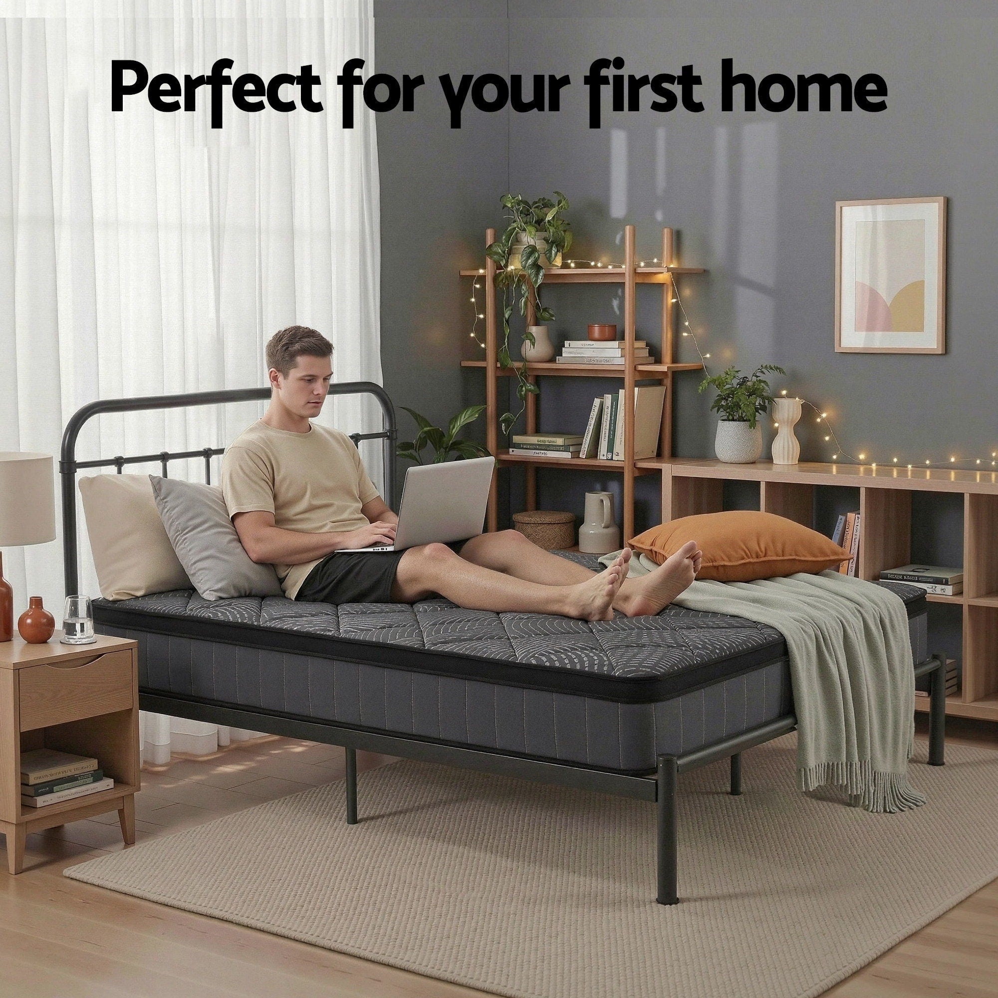 Giselle Bedding King Single Mattress 25cm Pocket Spring Latex Euro Top Medium Firm Bed - Homecoze