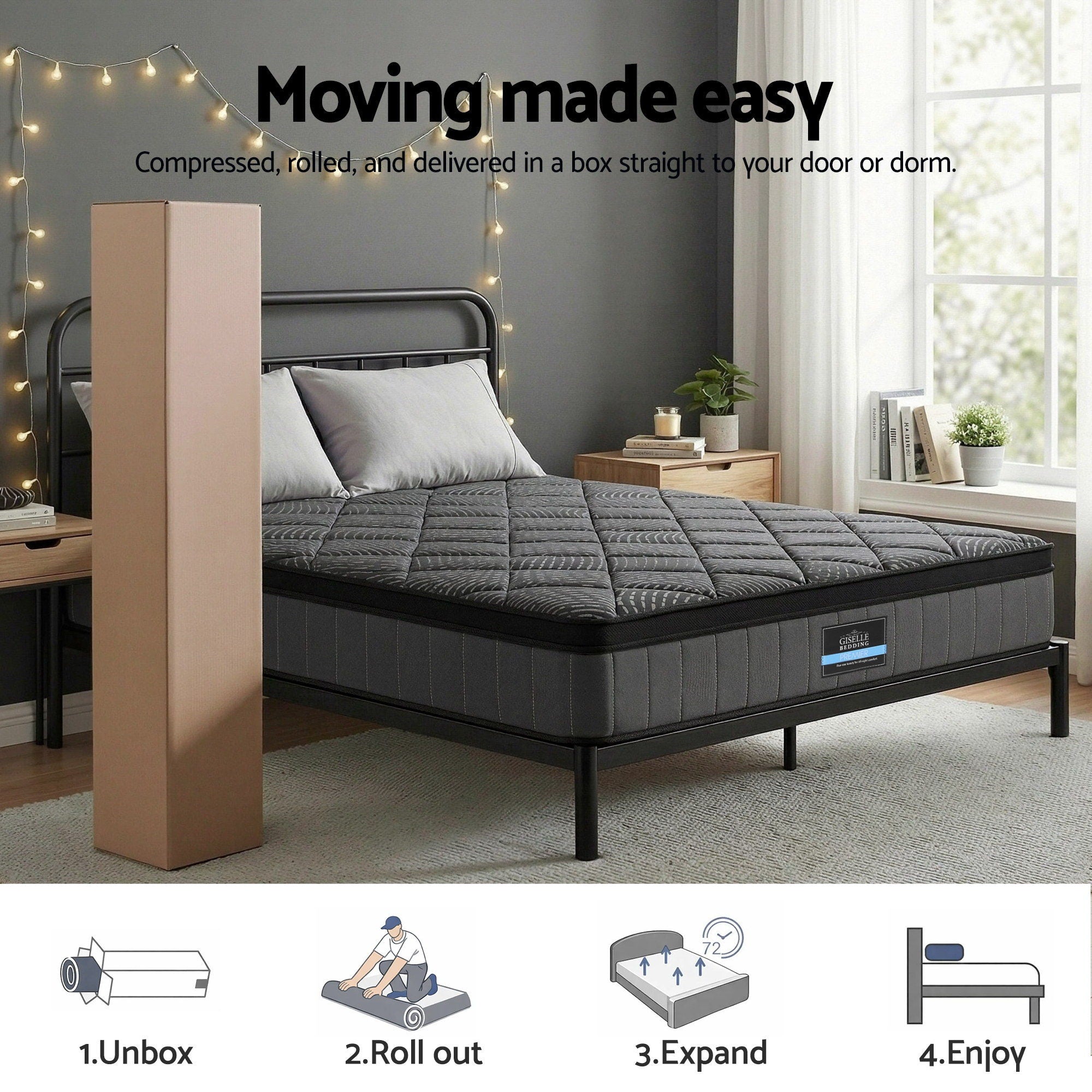 Giselle Bedding Queen Mattress 25cm Pocket Spring Latex Euro Top Medium Firm Bed - Homecoze