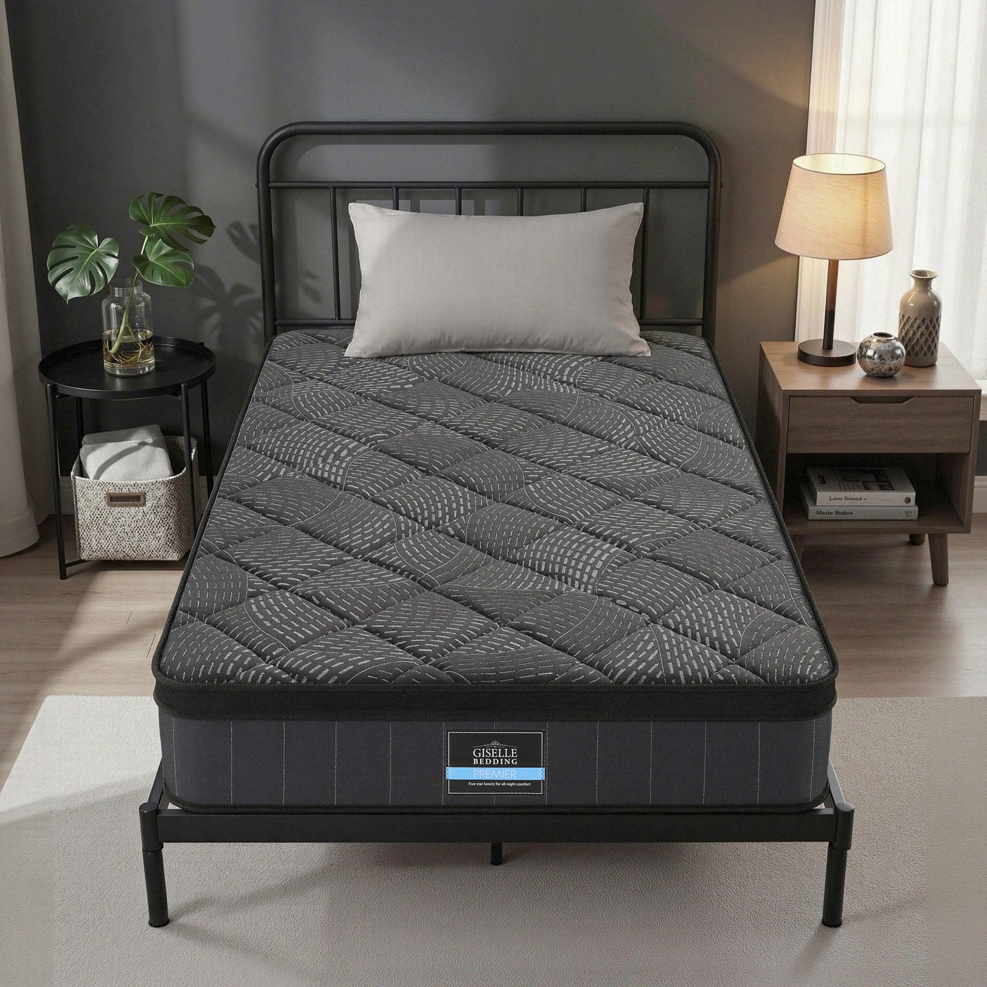 Giselle Bedding Single Mattress 25cm Pocket Spring Latex Euro Top Medium Firm Bed - Homecoze