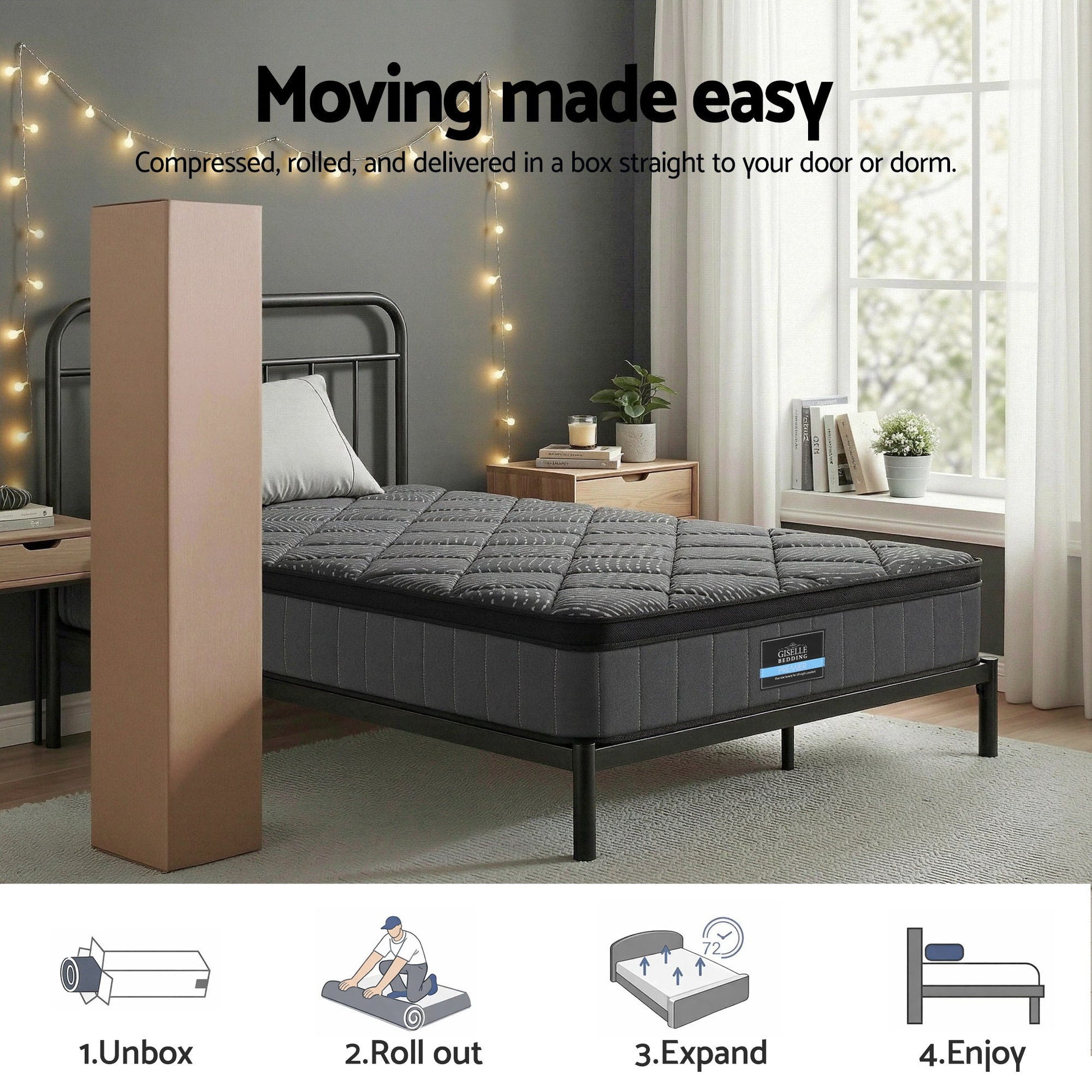 Giselle Bedding Single Mattress 25cm Pocket Spring Latex Euro Top Medium Firm Bed - Homecoze