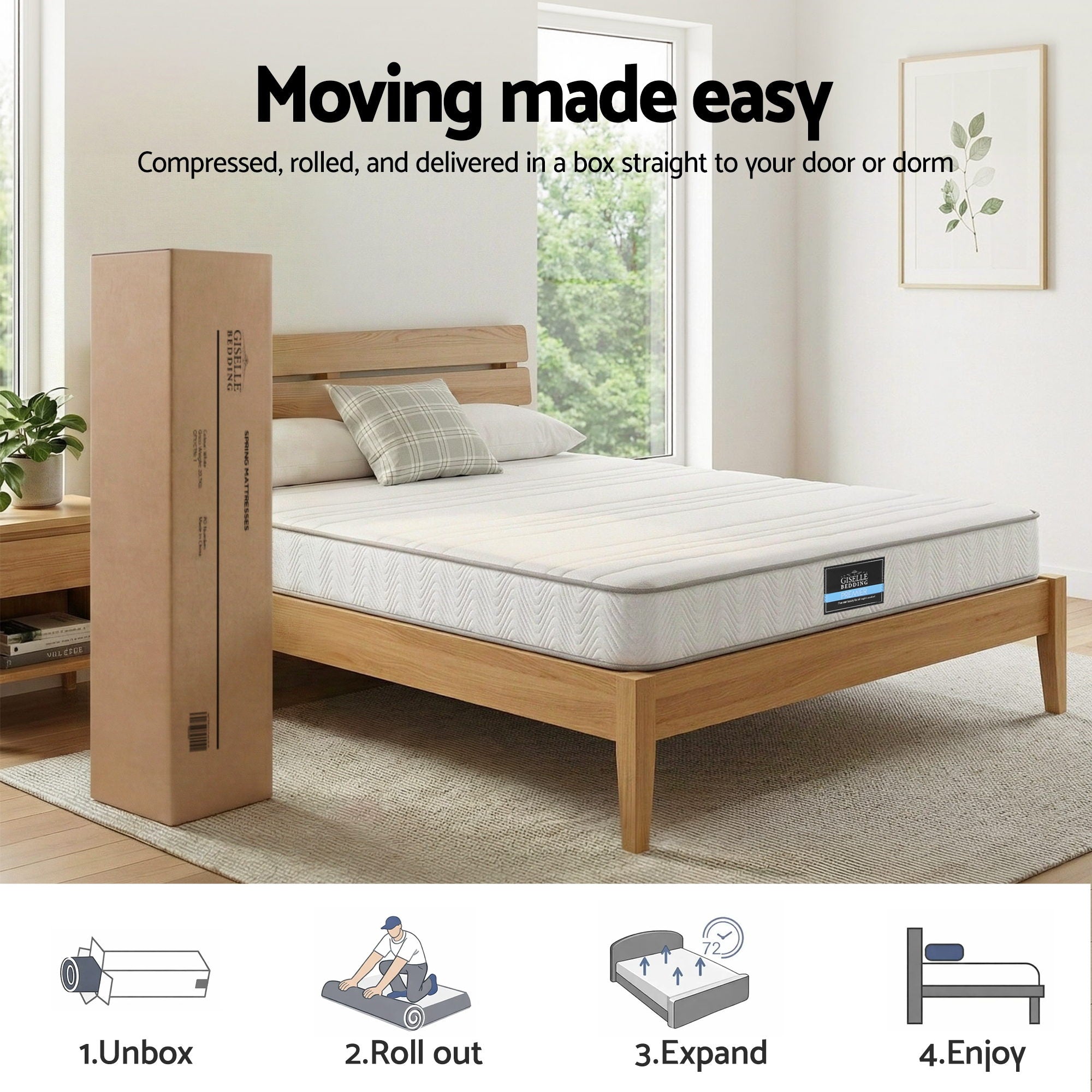 Giselle Queen Mattress 20cm with Reinforced Edge Support Egg-Crate Foam - Homecoze