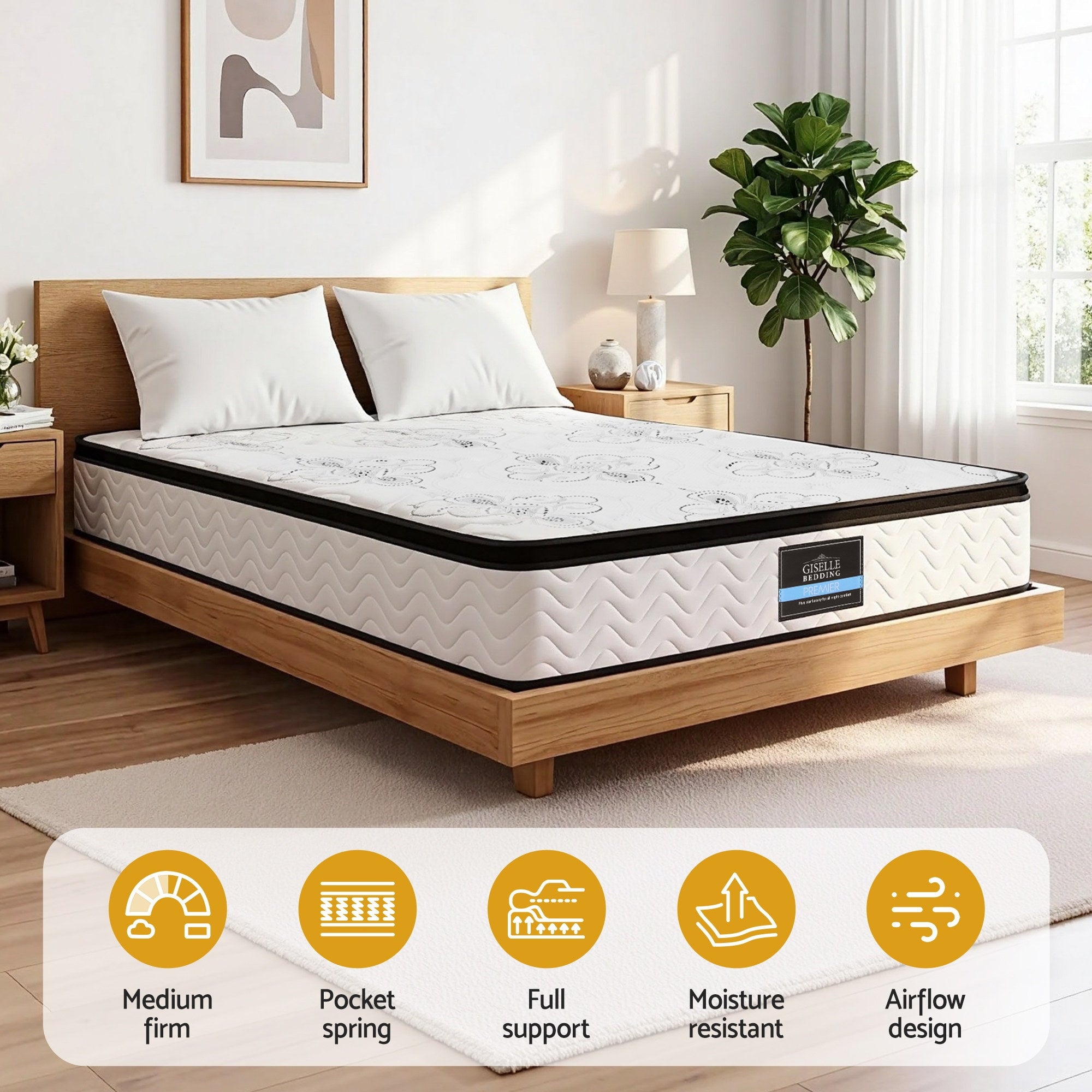 Giselle Bedding 30cm Mattress Pocket Spring Medium Firm Foam Euro Top Double - Homecoze