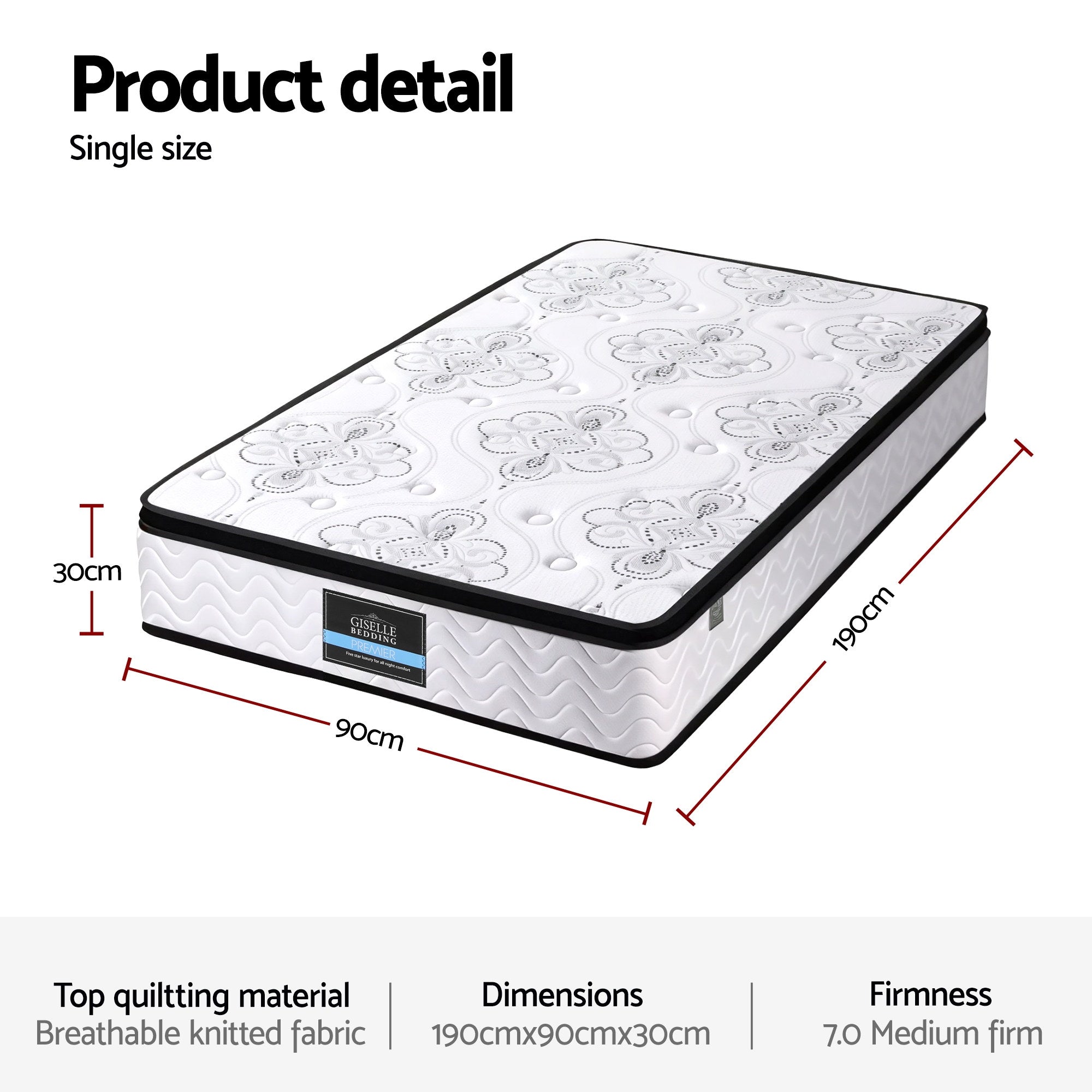 Giselle Bedding 30cm Mattress Pocket Spring Medium Firm Foam Euro Top Single - Homecoze