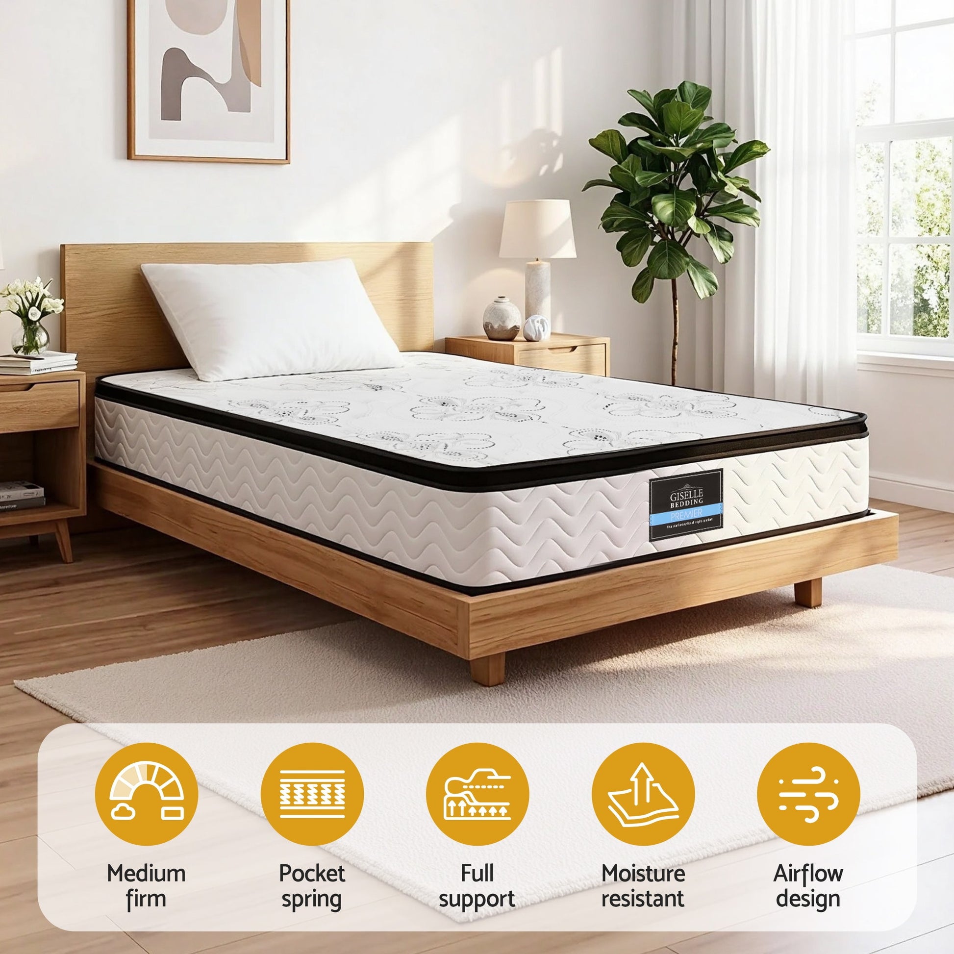 Giselle Bedding 30cm Mattress Pocket Spring Medium Firm Foam Euro Top Single - Homecoze
