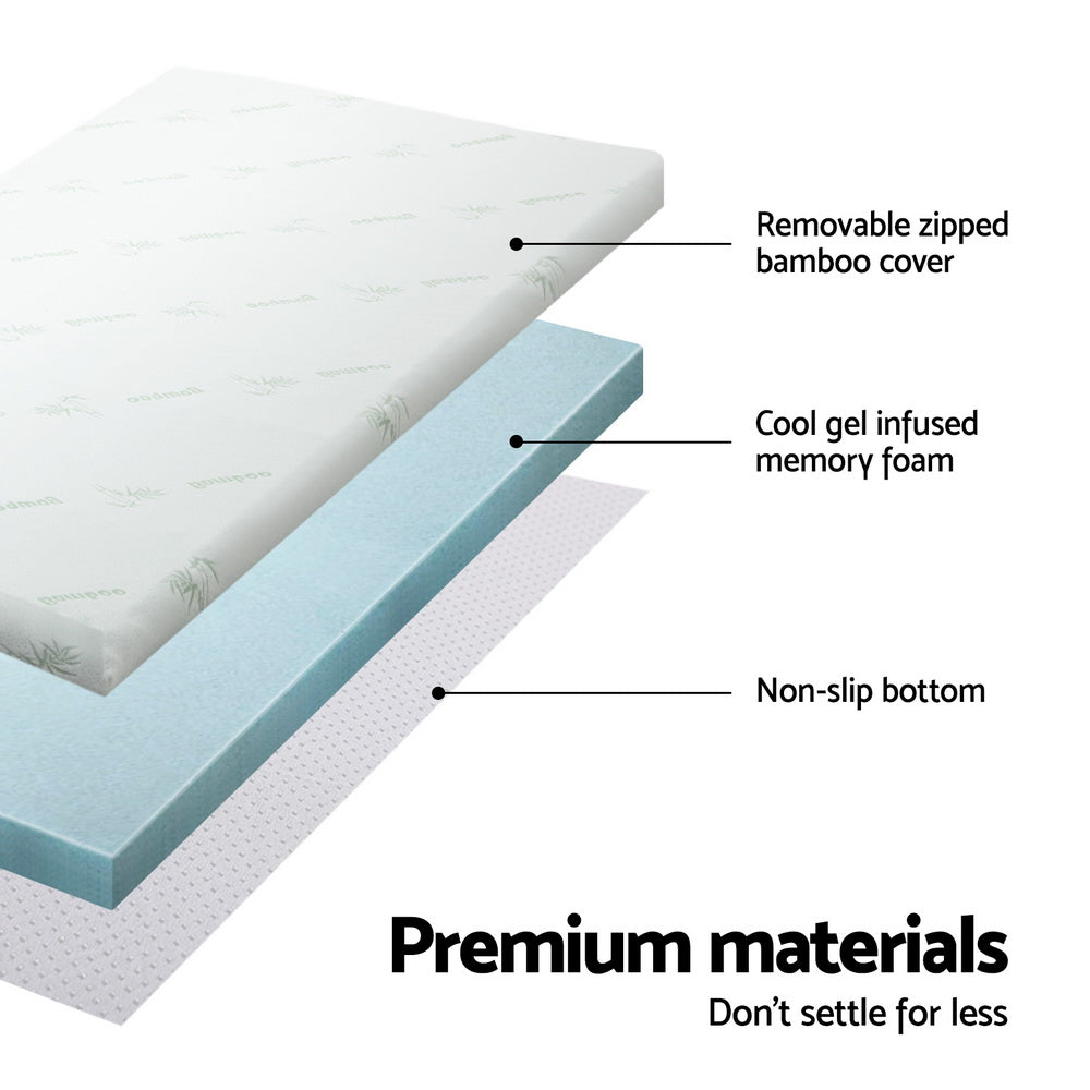 Giselle Bedding Memory Foam Mattress Topper Cool Gel Bed Mat Bamboo 10cm Double - Homecoze