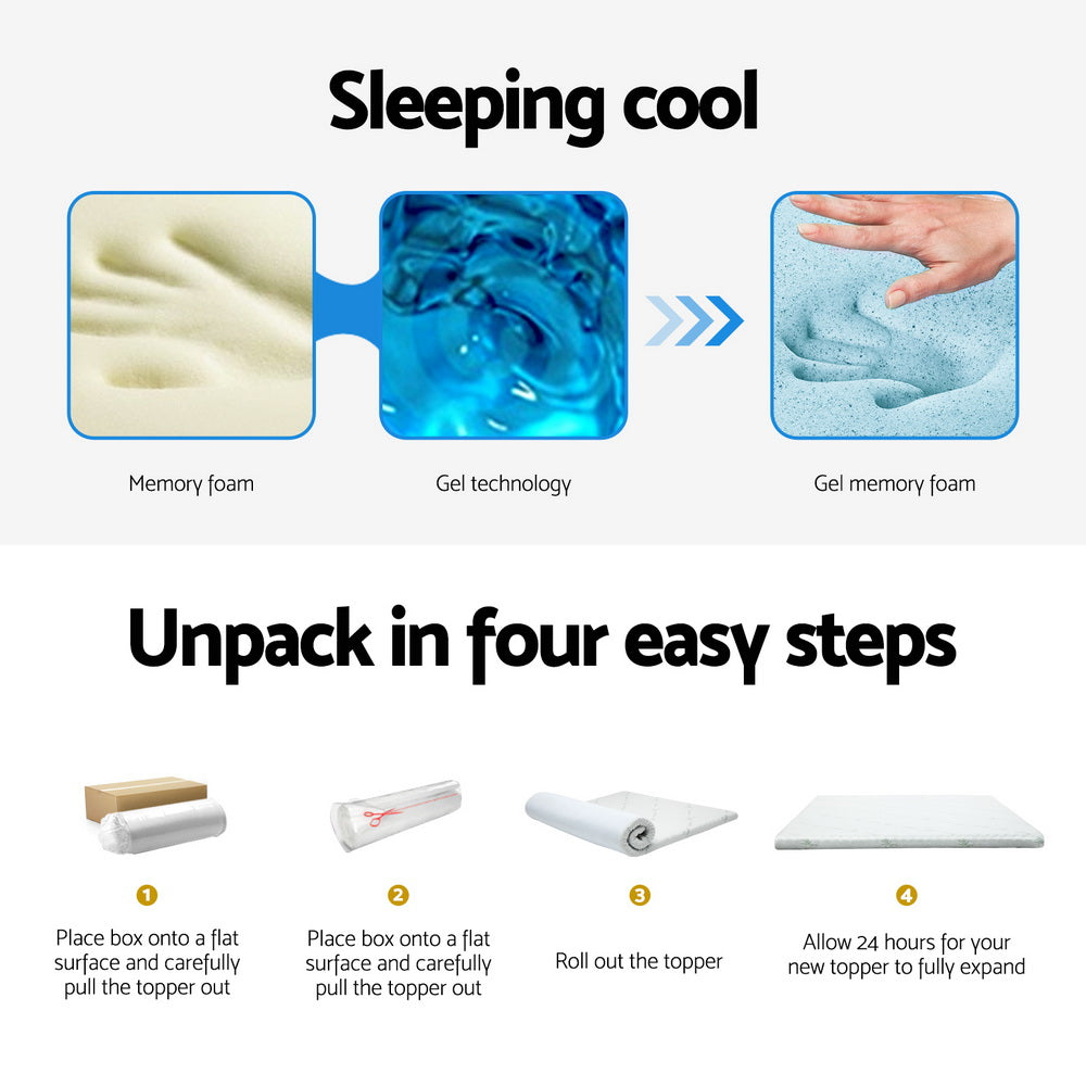 Giselle Bedding Memory Foam Mattress Topper Cool Gel Bed Mat Bamboo 10cm Double - Homecoze
