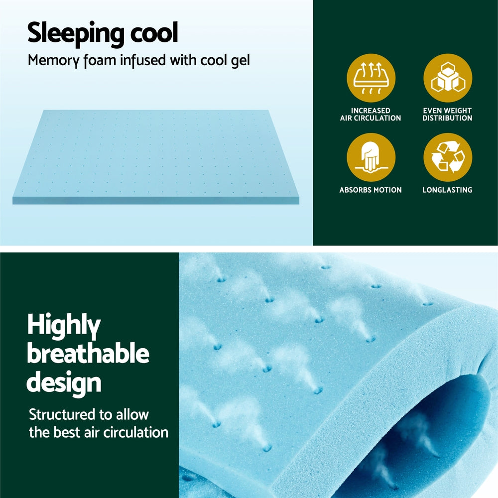 Giselle Bedding Memory Foam Mattress Topper Ventilated Cool Gel 5cm King Single - Homecoze