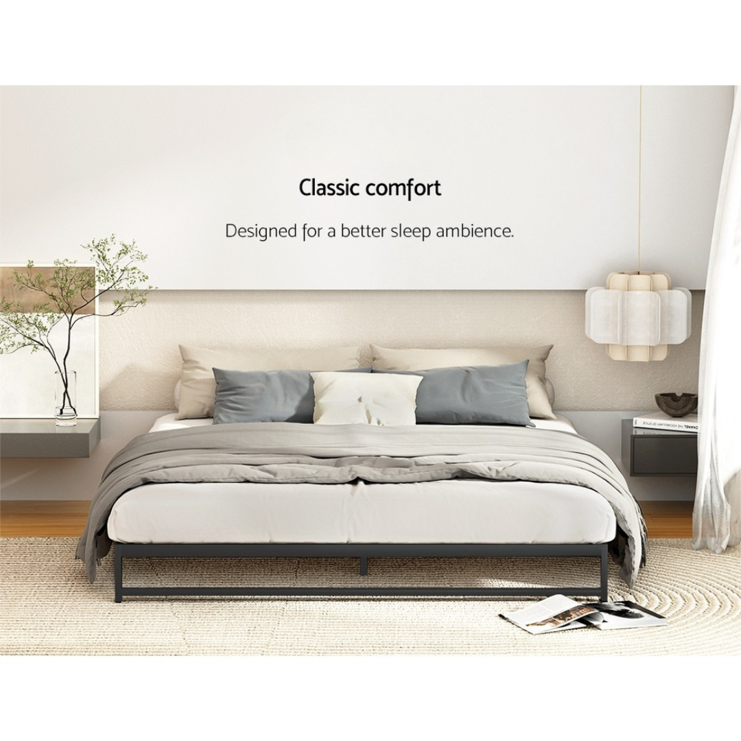 Atlanta (Queen) Low Profile Metal Bed Frame - Black - Homecoze