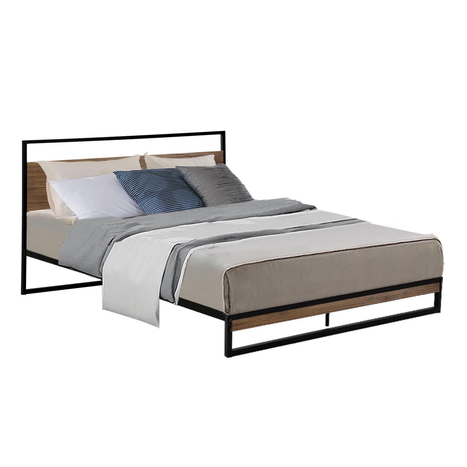 Oakland (Double) Metal Bed Frame - Black & Brown - Homecoze