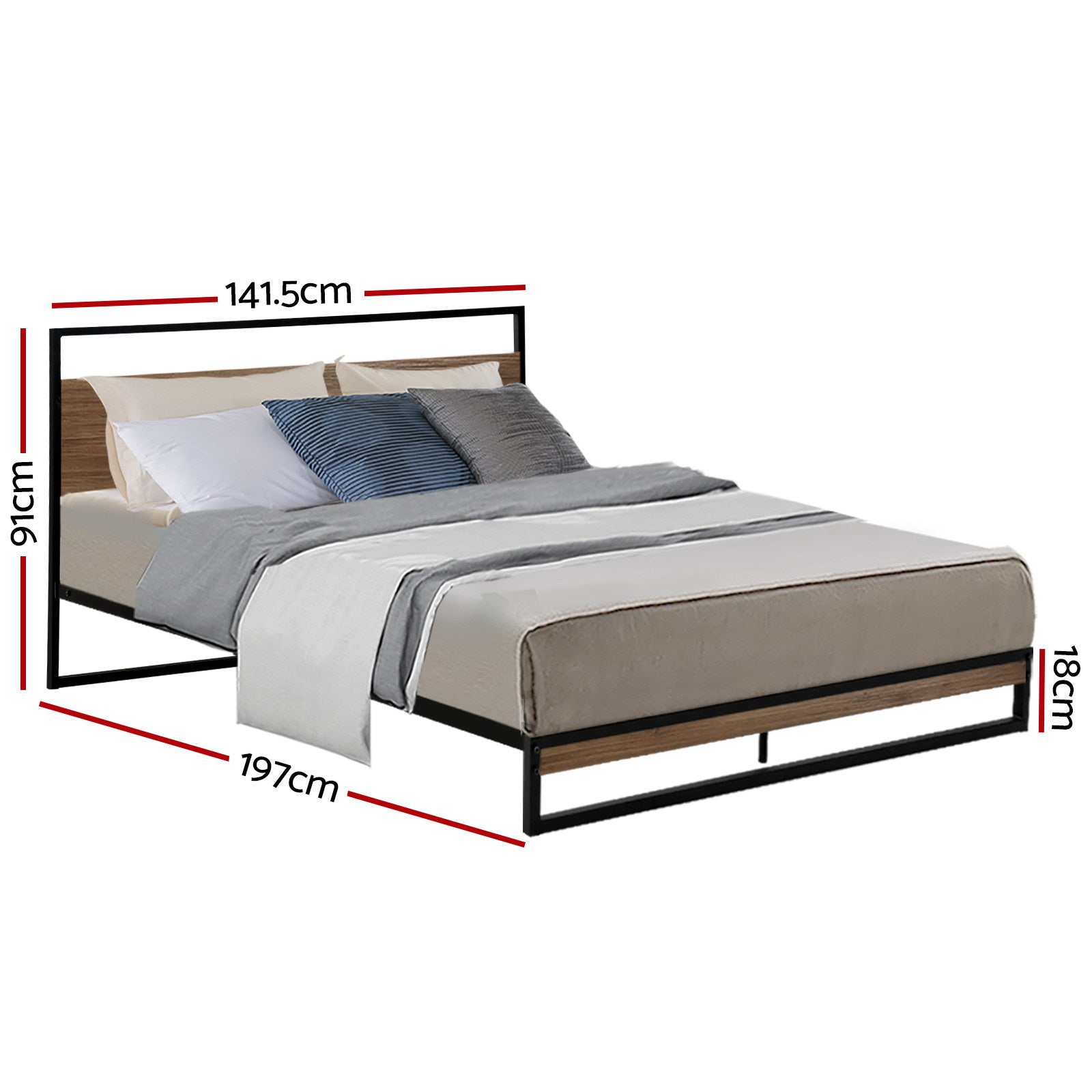 Oakland (Double) Metal Bed Frame - Black & Brown - Homecoze