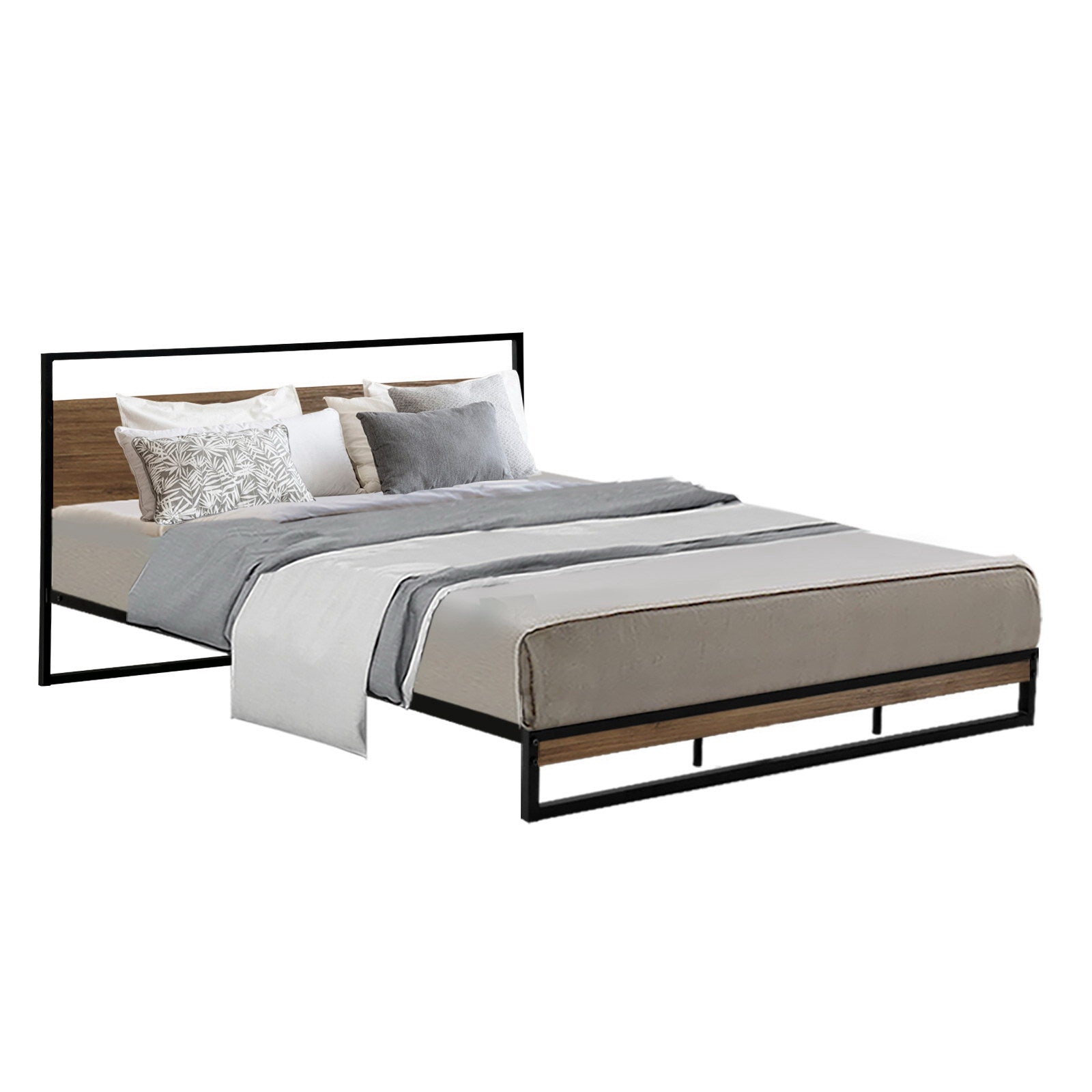 Oakland (King) Metal Bed Frame - Black & Brown - Homecoze