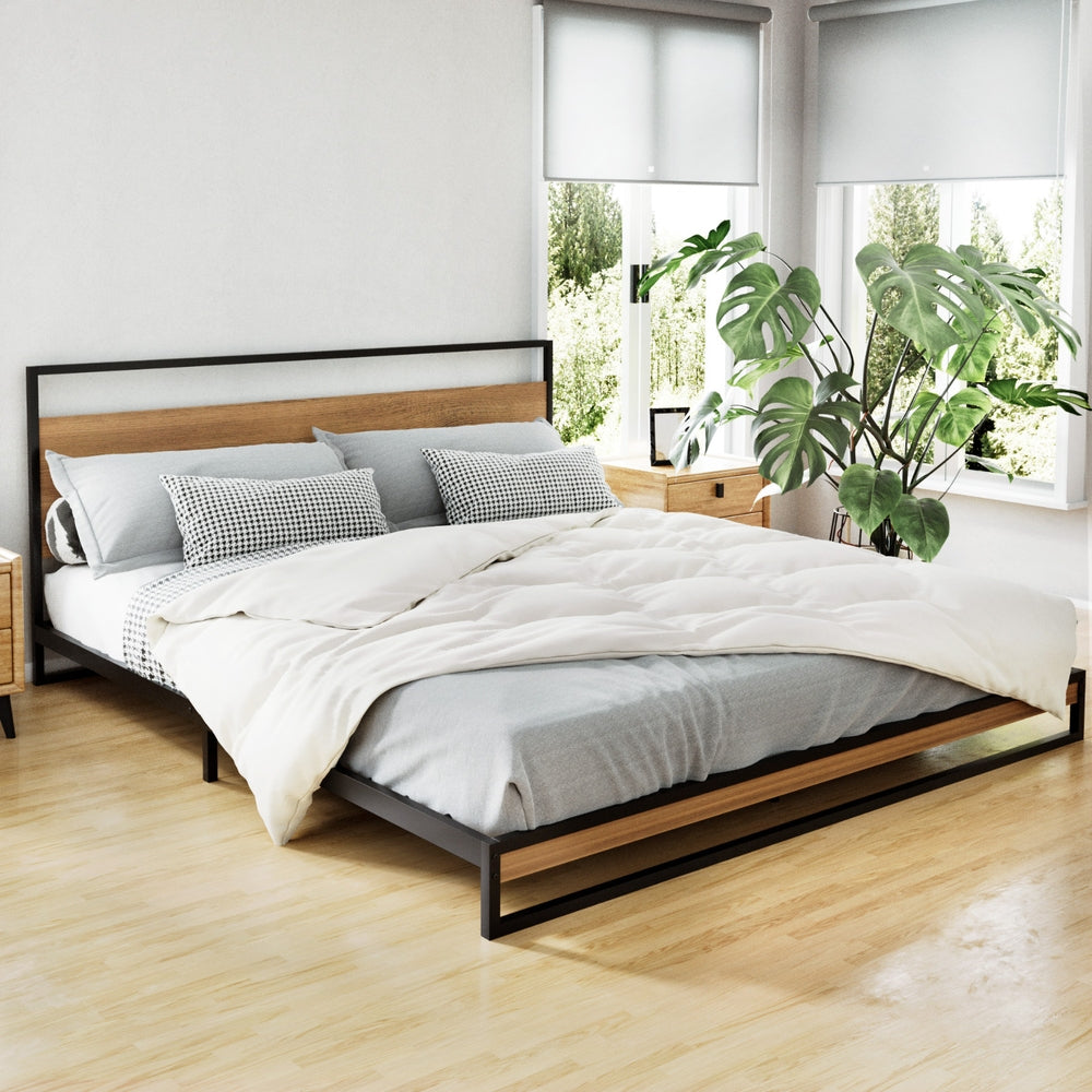 Oakland (King) Metal Bed Frame - Black & Brown - Homecoze