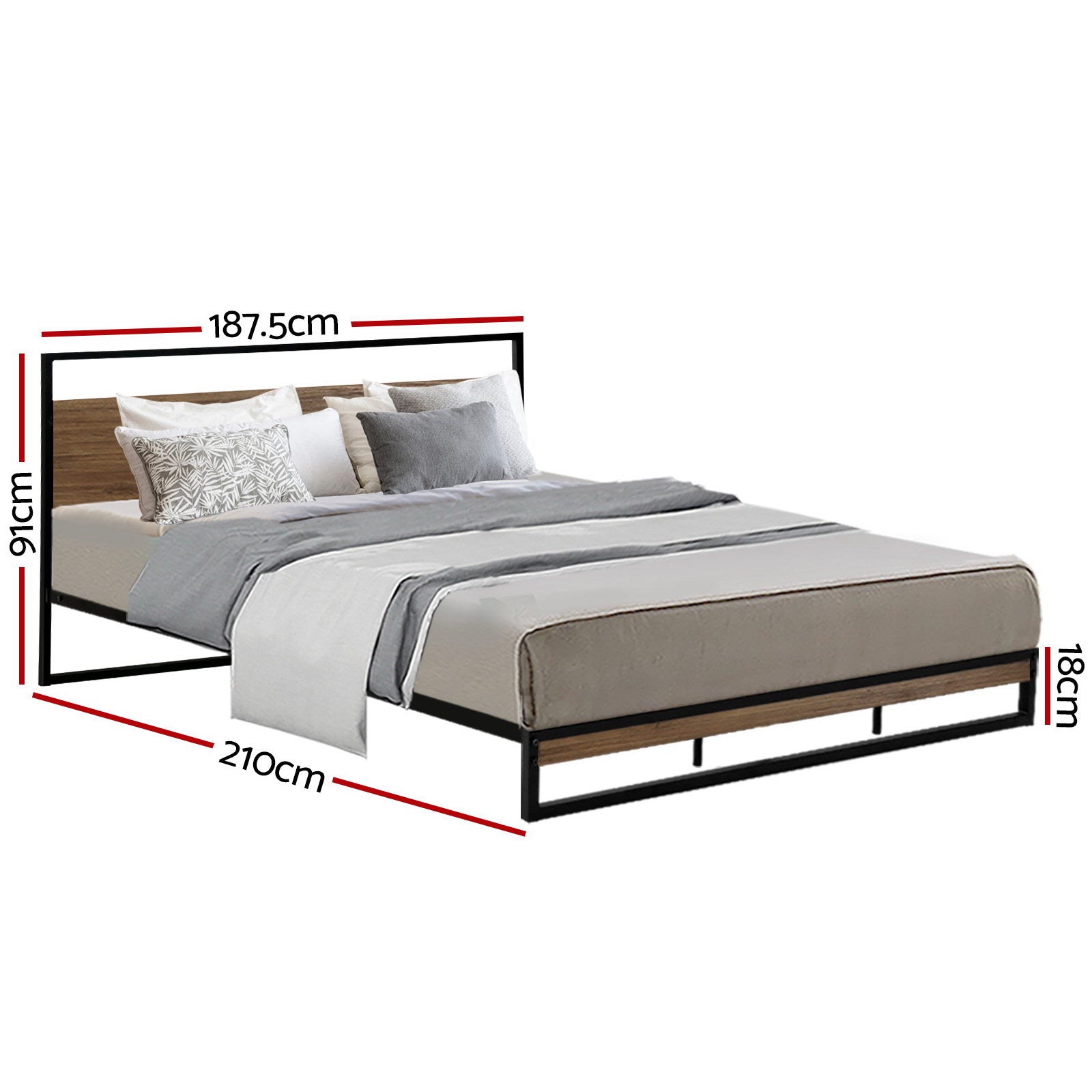 Oakland (King) Metal Bed Frame - Black & Brown - Homecoze