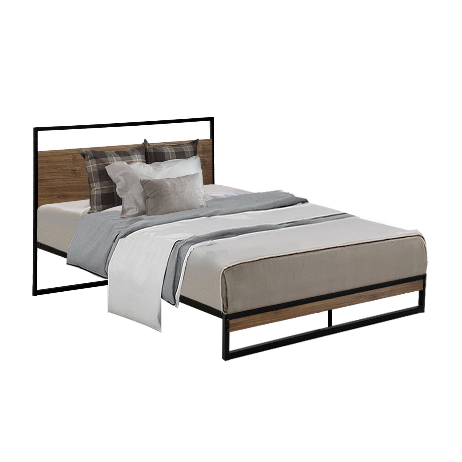 Oakland (King Single) Metal Bed Frame - Black & Brown - Homecoze