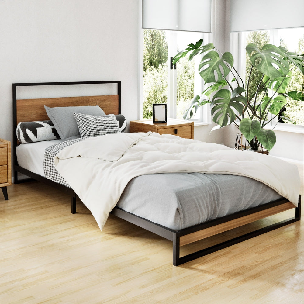 Oakland (King Single) Metal Bed Frame - Black & Brown