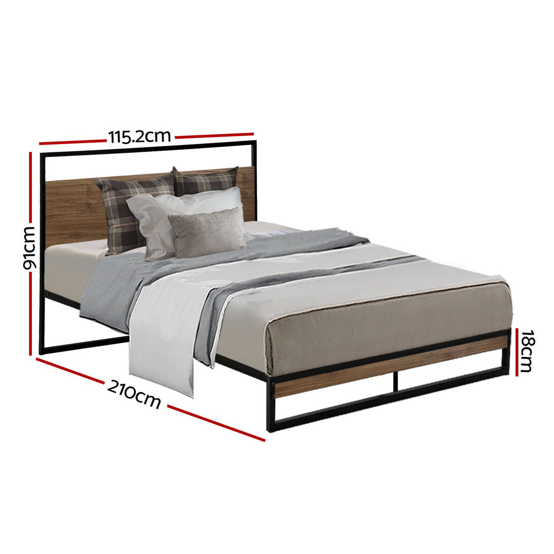 Oakland (King Single) Metal Bed Frame - Black & Brown