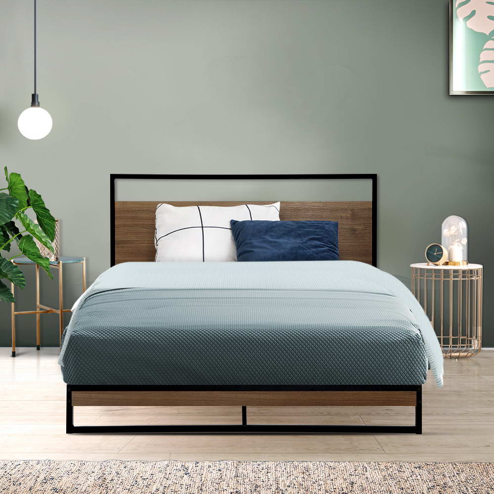 Oakland (King Single) Metal Bed Frame - Black & Brown