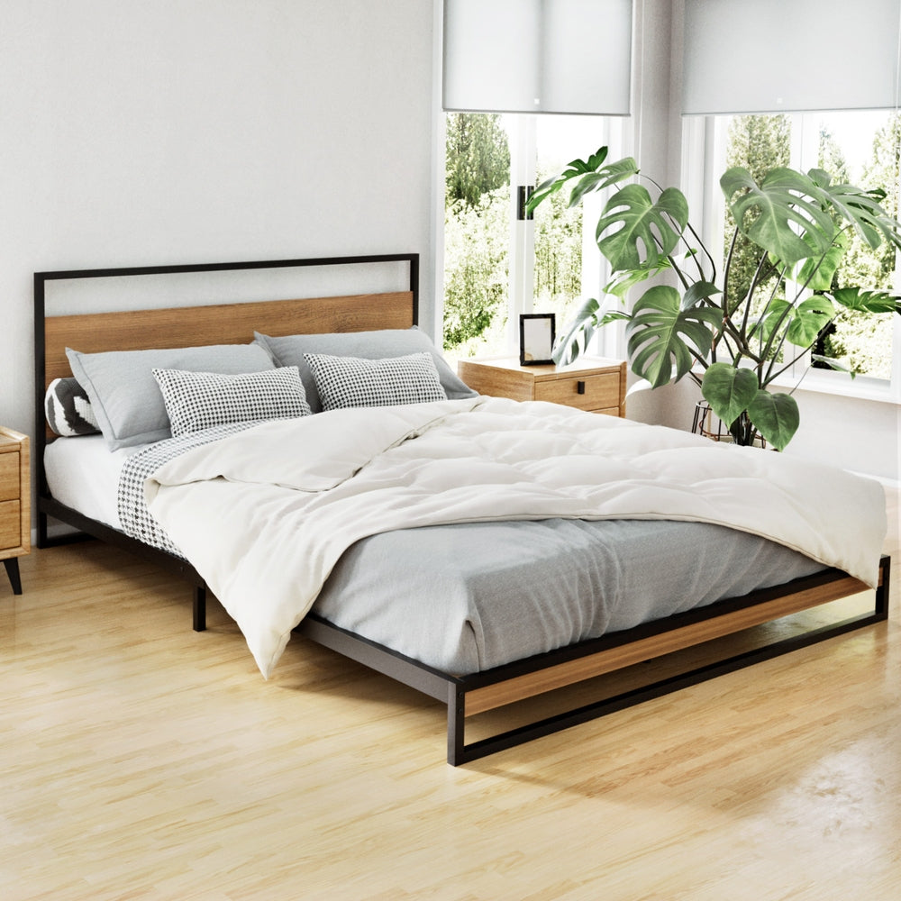 Oakland (Queen) Metal Bed Frame - Black & Brown