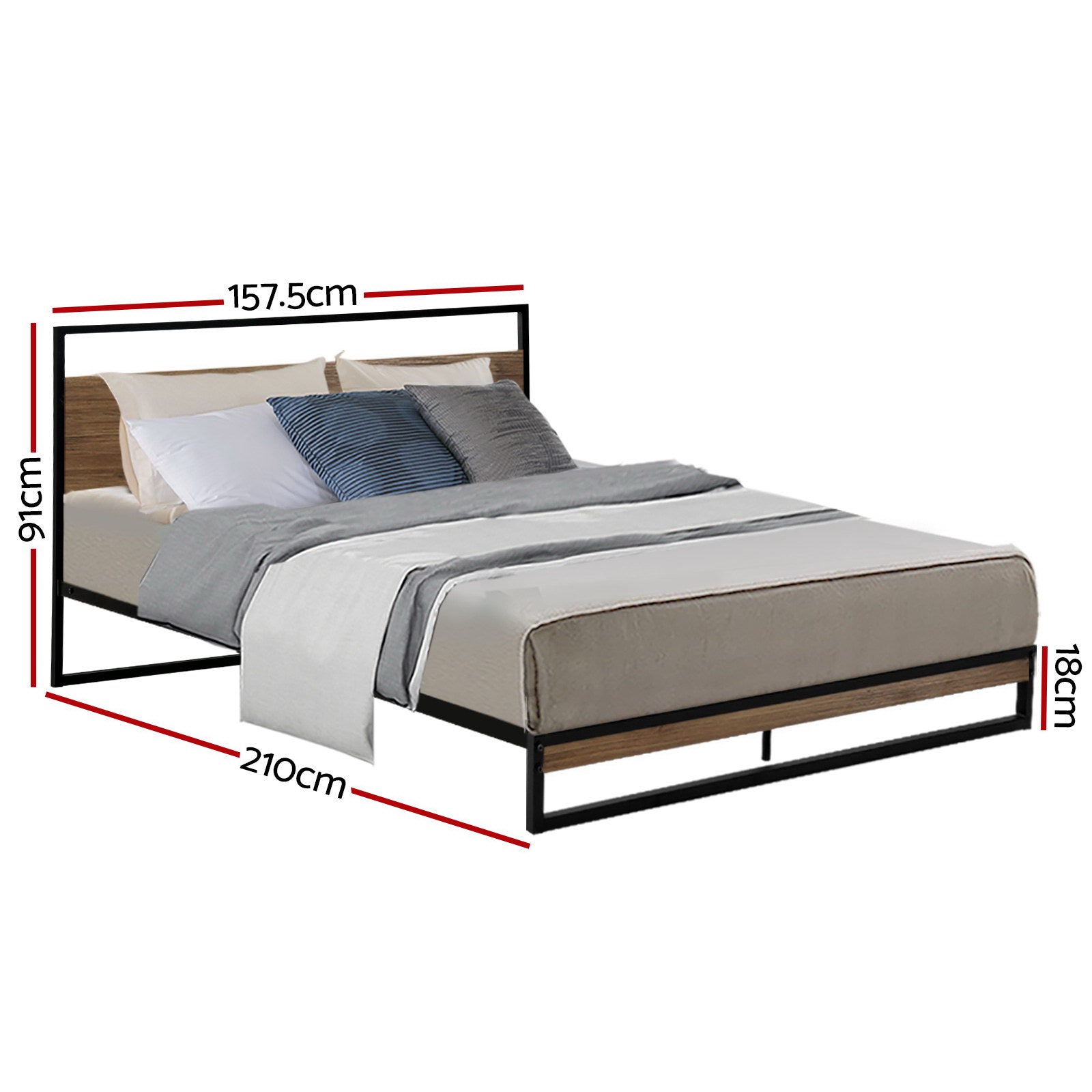 Oakland (Queen) Metal Bed Frame - Black & Brown - Homecoze