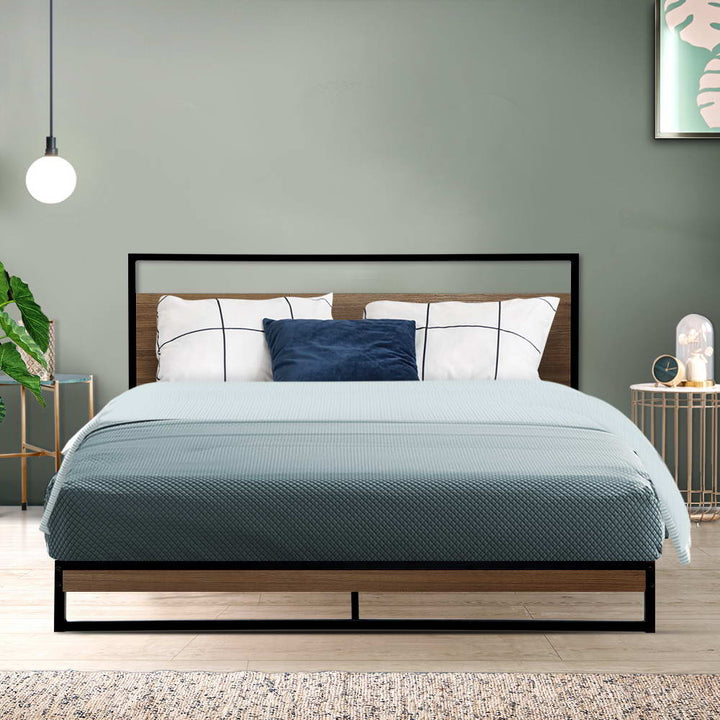 Oakland (Queen) Metal Bed Frame - Black & Brown