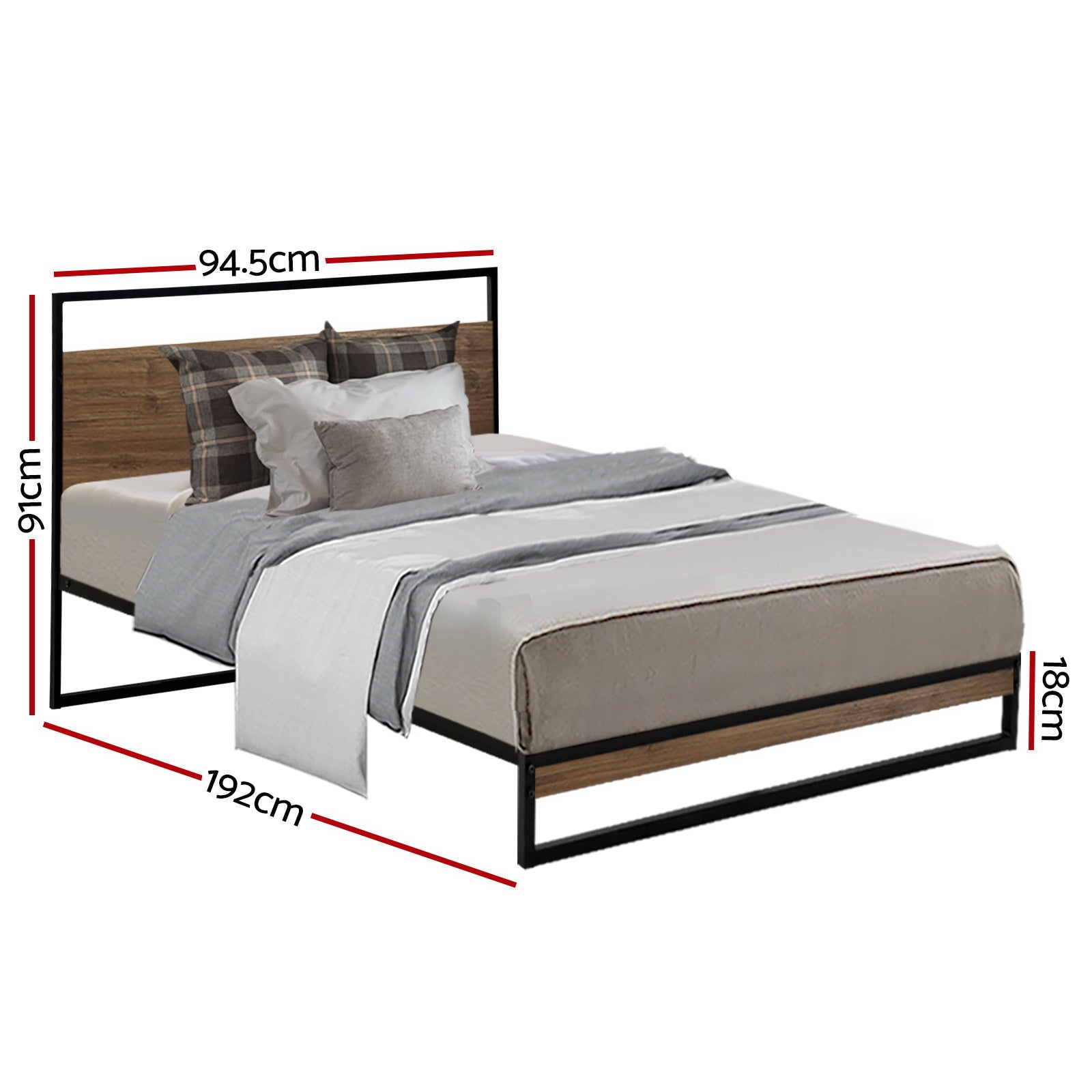 Oakland (Single) Metal Bed Frame - Black & Brown - Homecoze