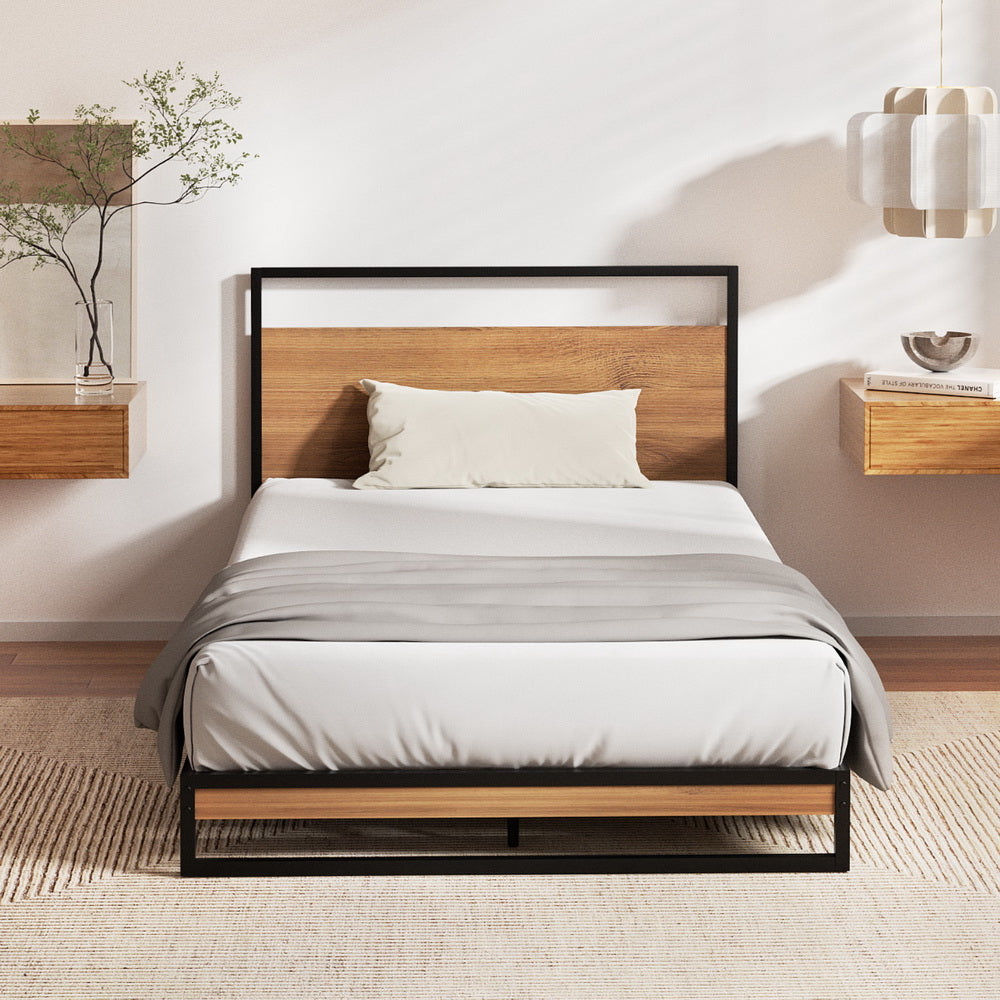 Oakland (King Single) Bed Frame & Cosmos Mattress Set - Brown - Homecoze