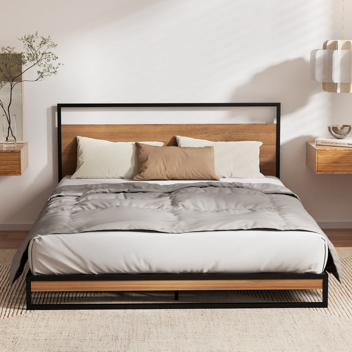 Oakland (Queen) Bed Frame & Cosmos Mattress Set - Brown - Homecoze