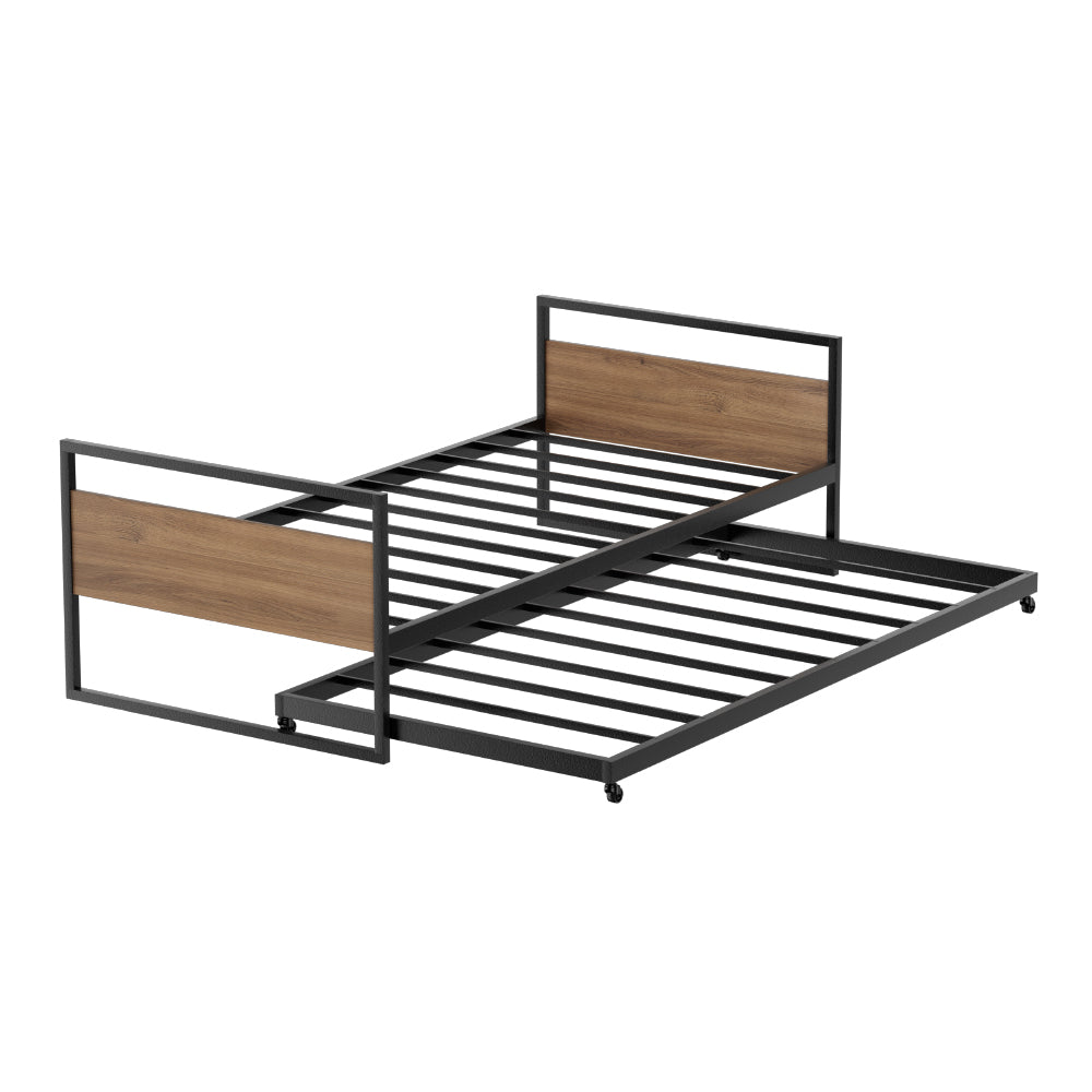 Single Trundle Bed Frame - Black & Brown - Homecoze