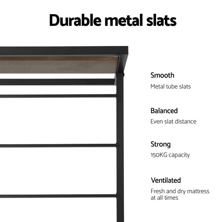 Single Modern Industrial Style Bed Frame with Trundle Daybed Wooden Headboard