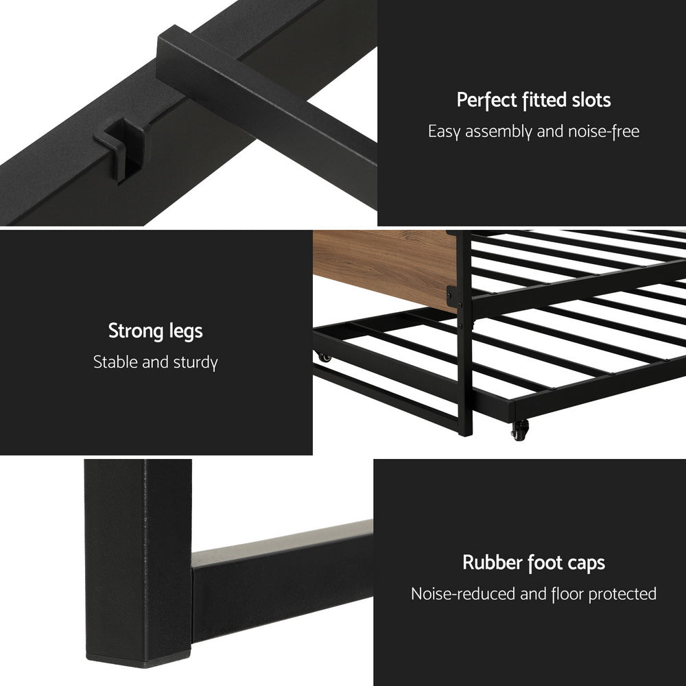 Single Trundle Bed Frame - Black & Brown - Homecoze