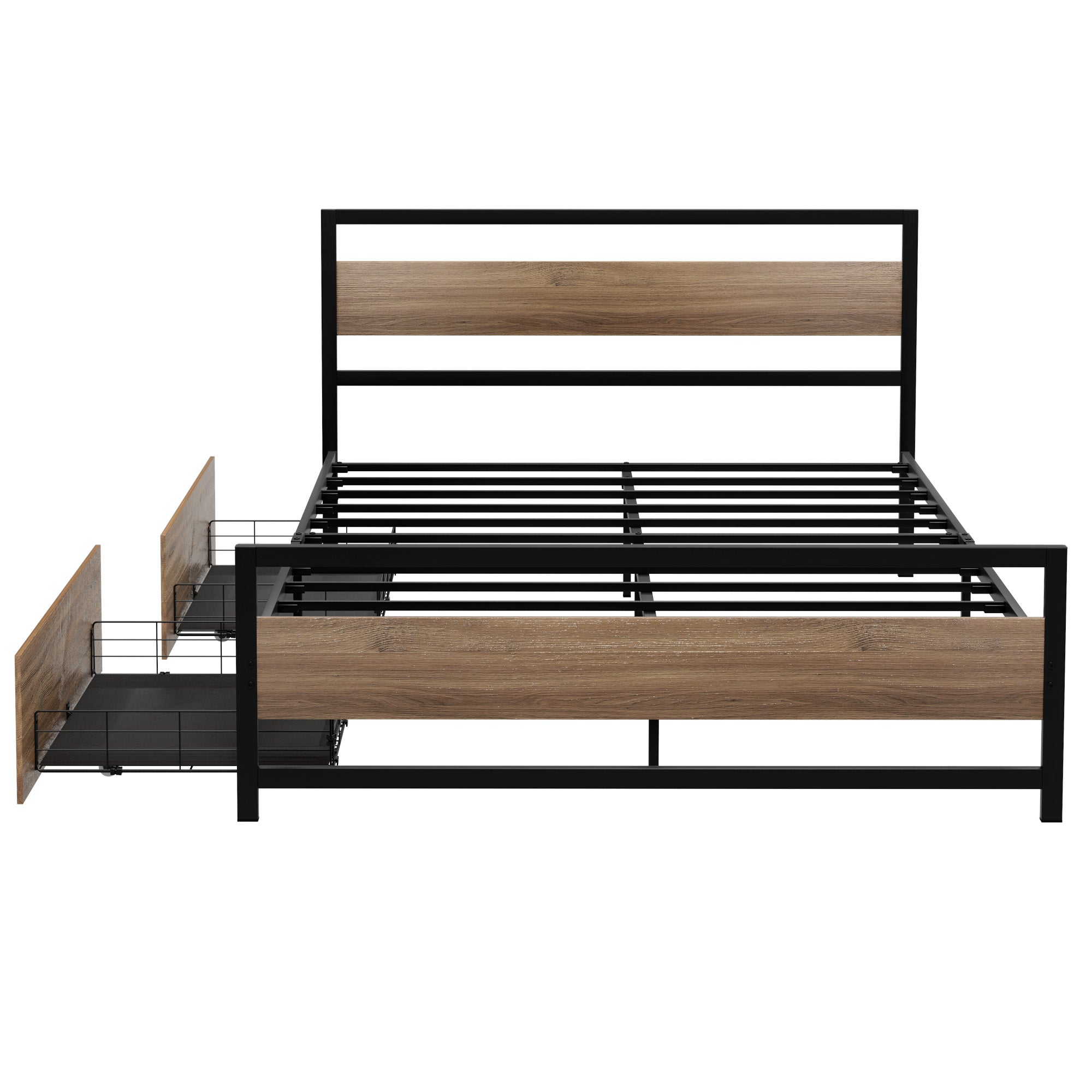 Tacoma (Queen) Metal Bed Frame with Drawers - Black & Brown