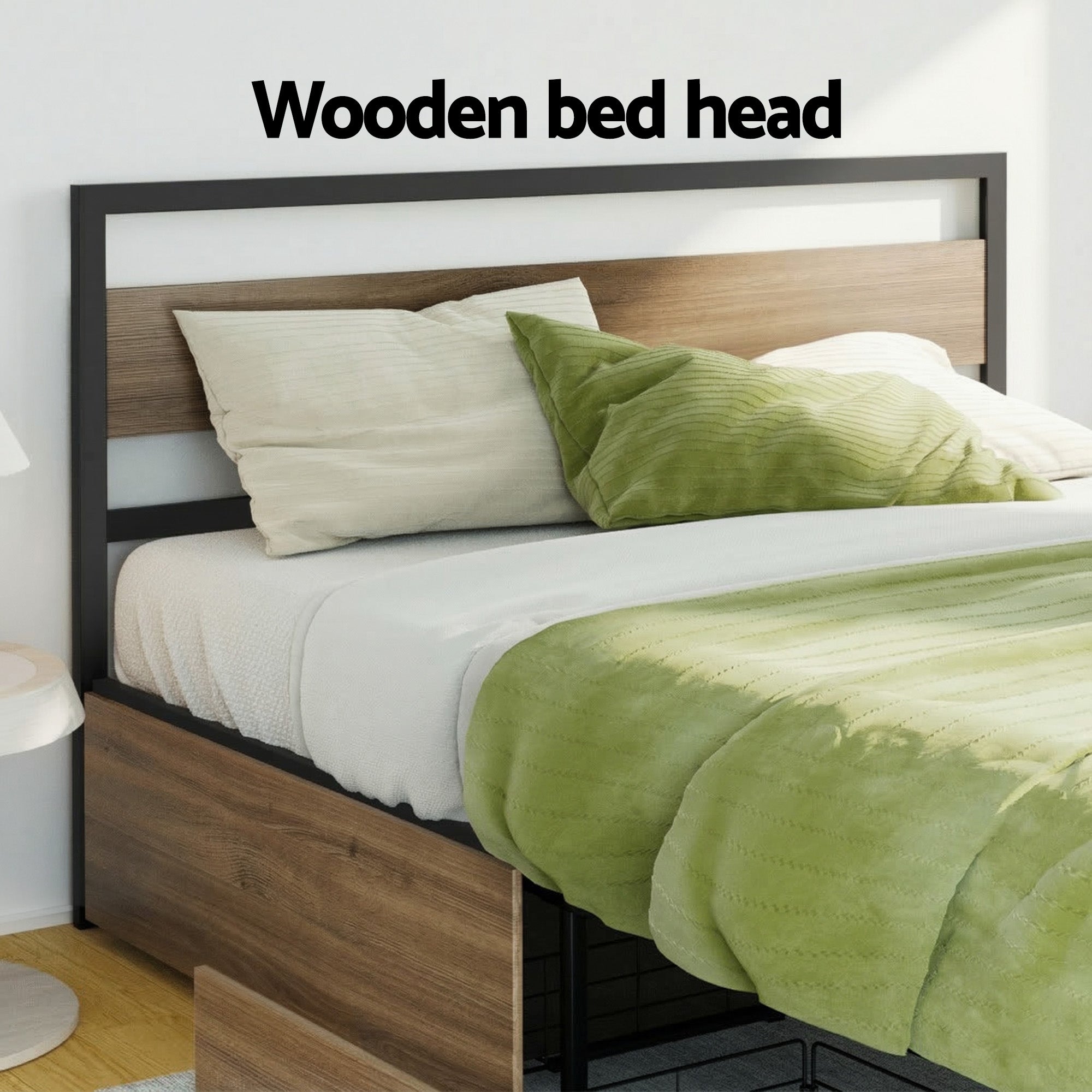 Tacoma (Queen) Metal Bed Frame with Drawers - Black & Brown