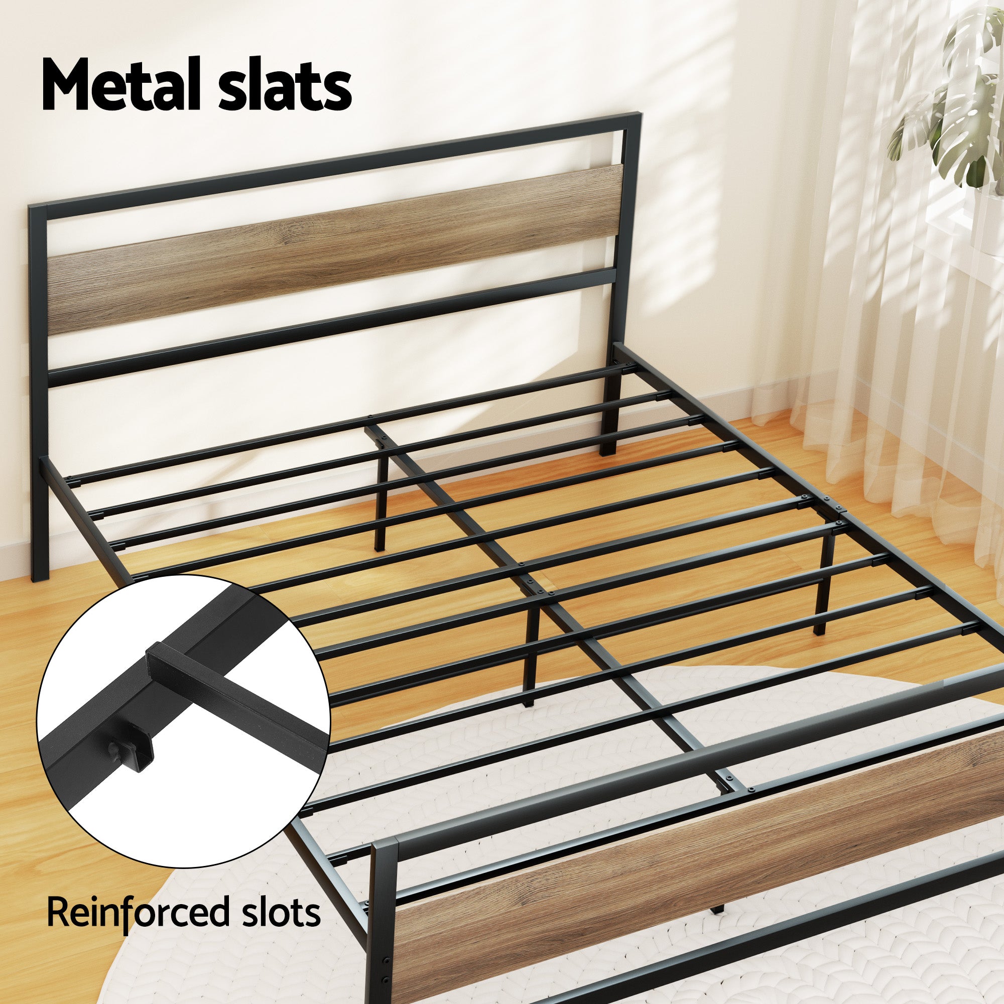 Tacoma (Queen) Metal Bed Frame with Drawers - Black & Brown