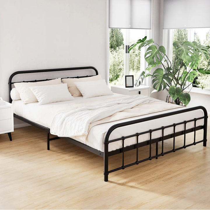 Fargo (Queen) Bed Frame & Nova Mattress Set - Black - Homecoze