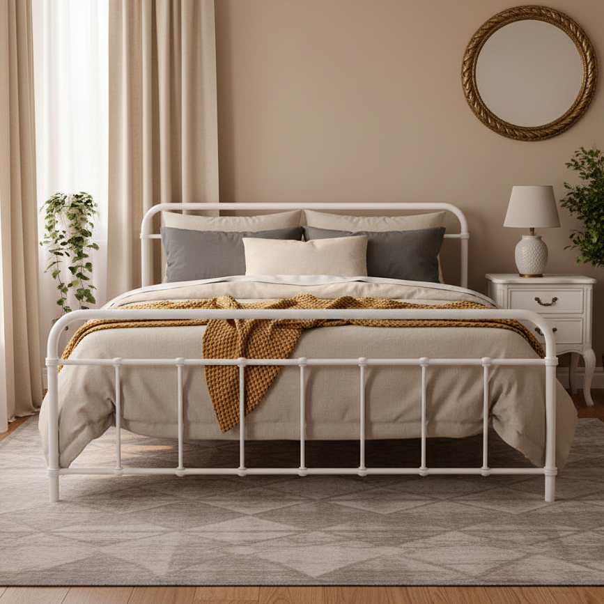 Fargo (Queen) Country Style Bed Frame - White - Homecoze