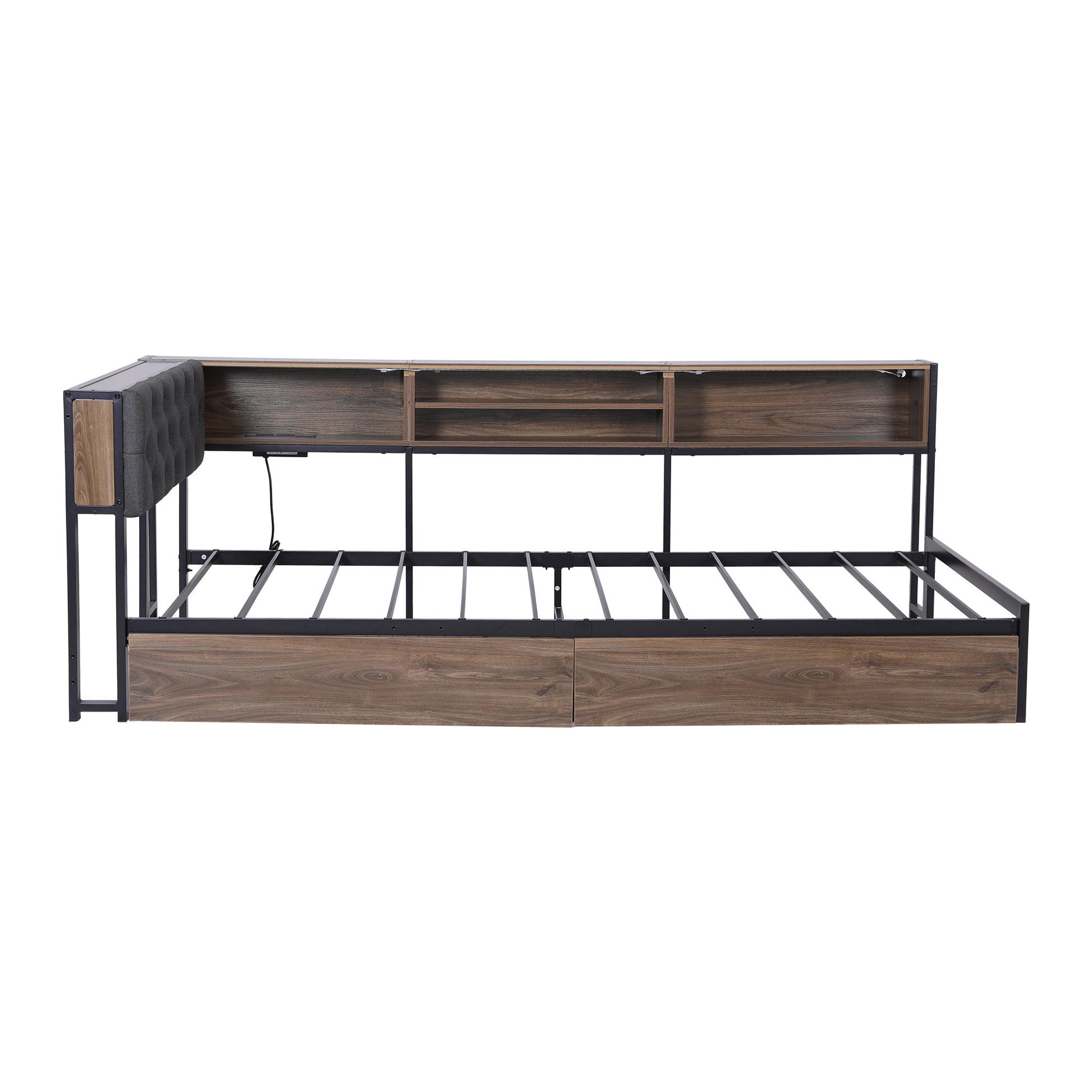 Artiss Bed Frame King Single Size with 2 Drawers and Charging Station Metal Corner Bed Base - Homecoze