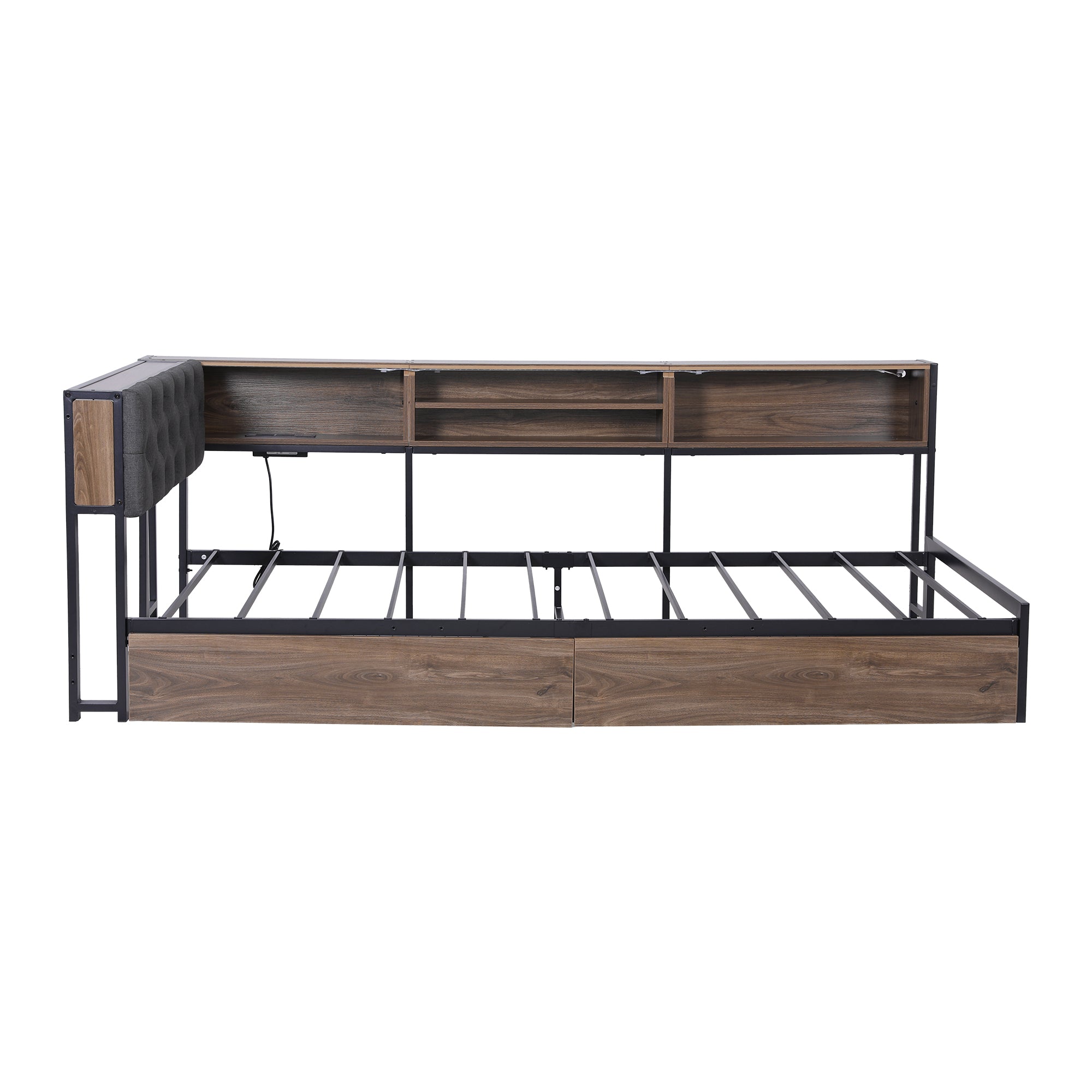 Artiss Bed Frame King Single Size with 2 Drawers and Charging Station Metal Corner Bed Base - Homecoze