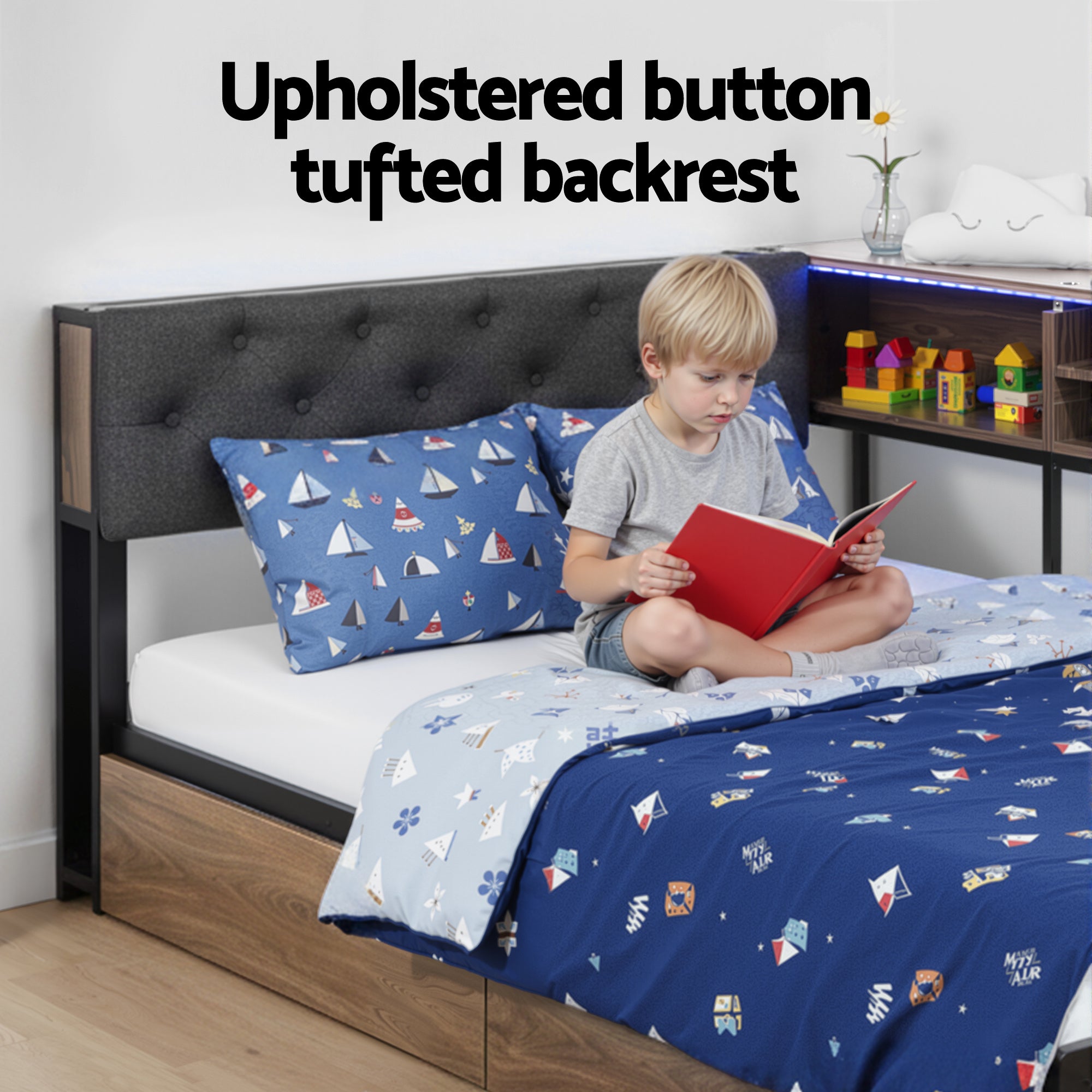 Artiss Bed Frame King Single Size with 2 Drawers and Charging Station Metal Corner Bed Base - Homecoze