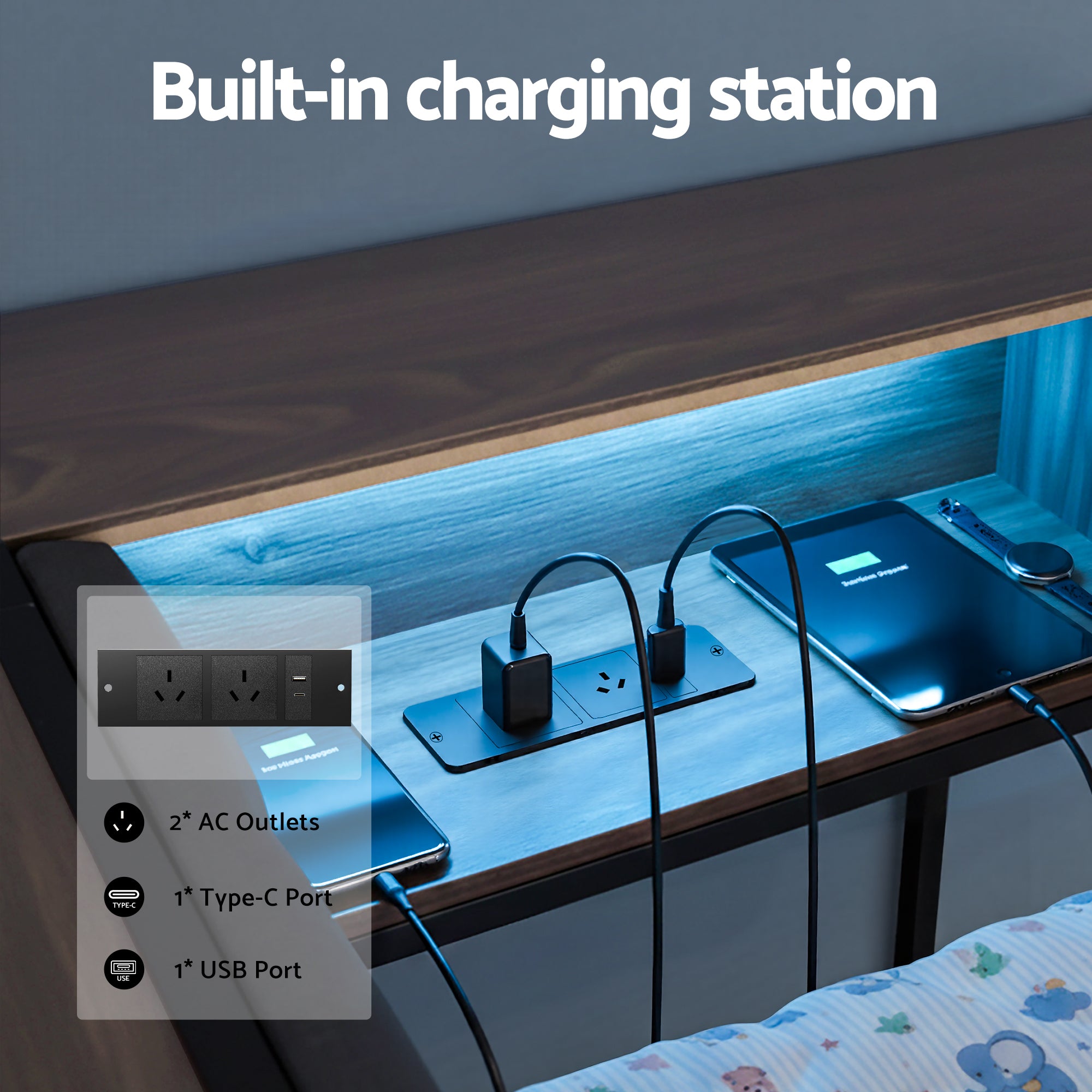 Artiss Bed Frame Single Size with 2 Drawers and Charging Station Metal Corner Bed Base - Homecoze