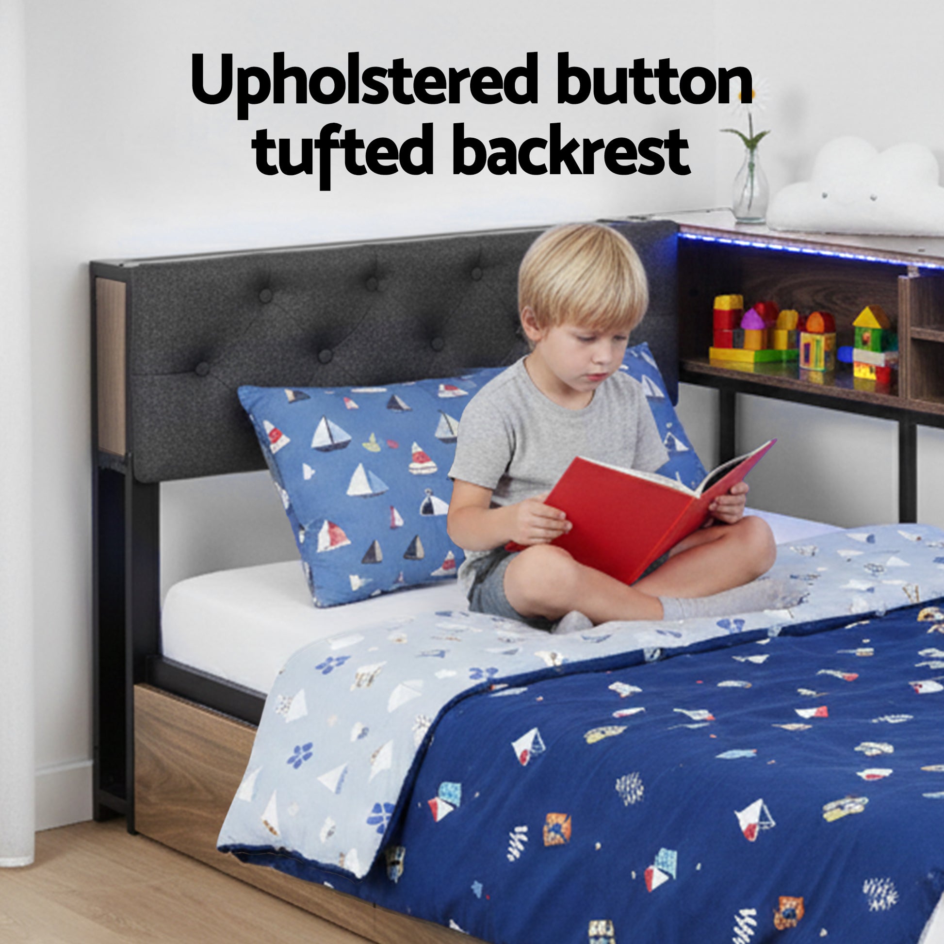 Artiss Bed Frame Single Size with 2 Drawers and Charging Station Metal Corner Bed Base - Homecoze