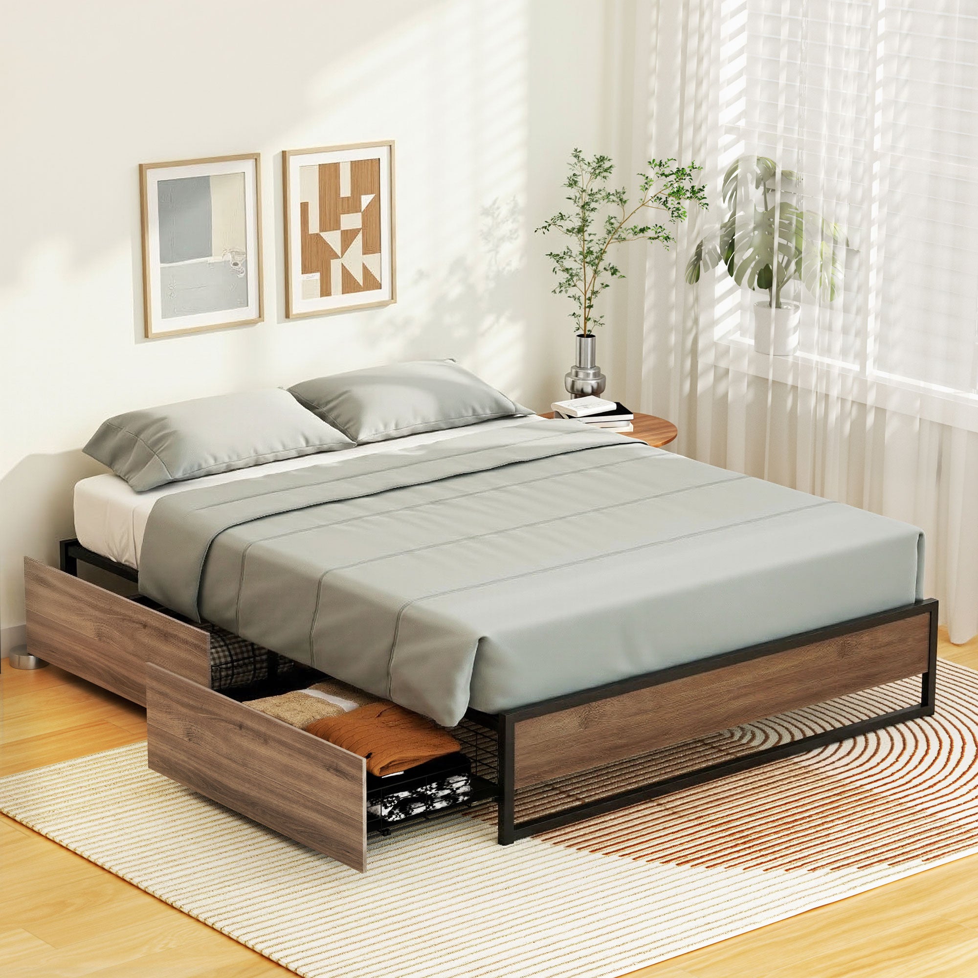Garland (Double) Metal Bed Frame with Drawers - Black & Brown