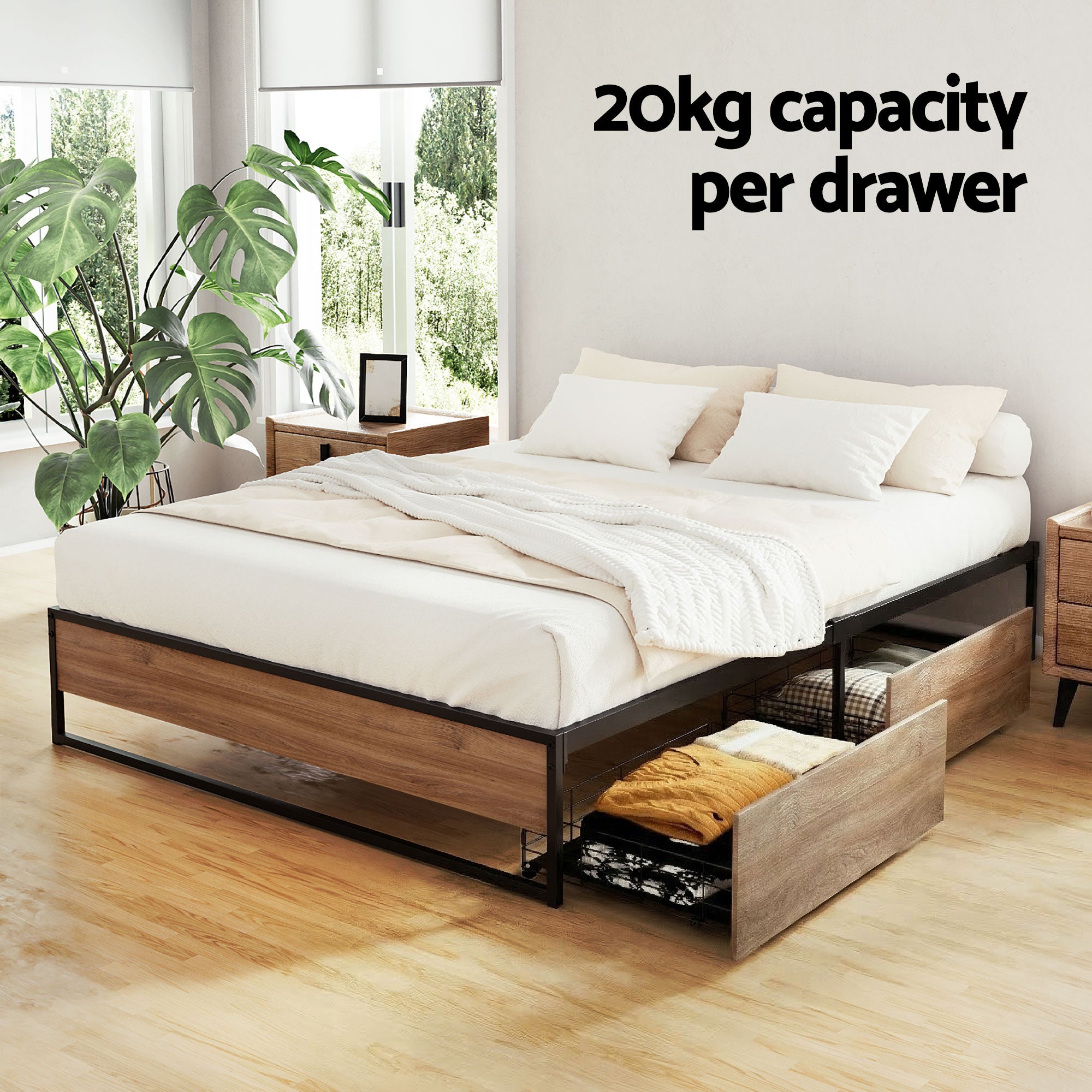 Garland (Double) Metal Bed Frame with Drawers - Black & Brown