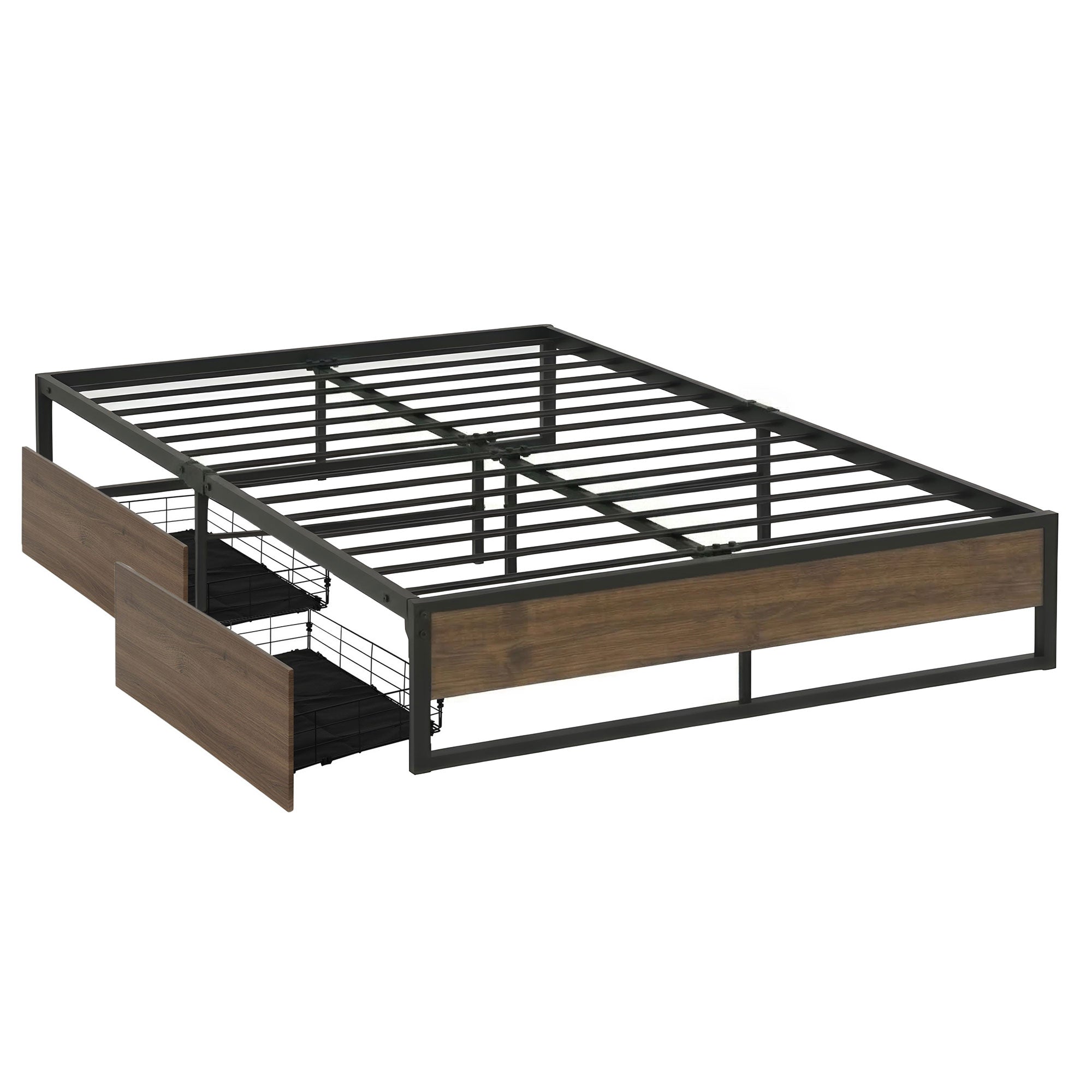 Garland (Double) Metal Bed Frame with Drawers - Black & Brown