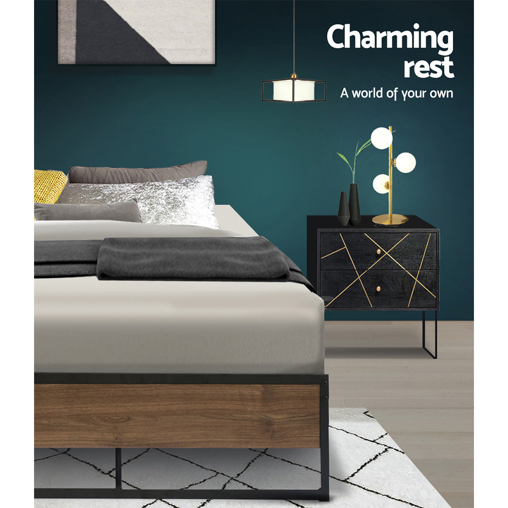 Garland (King Single) Metal Bed Frame - Black & Brown - Homecoze