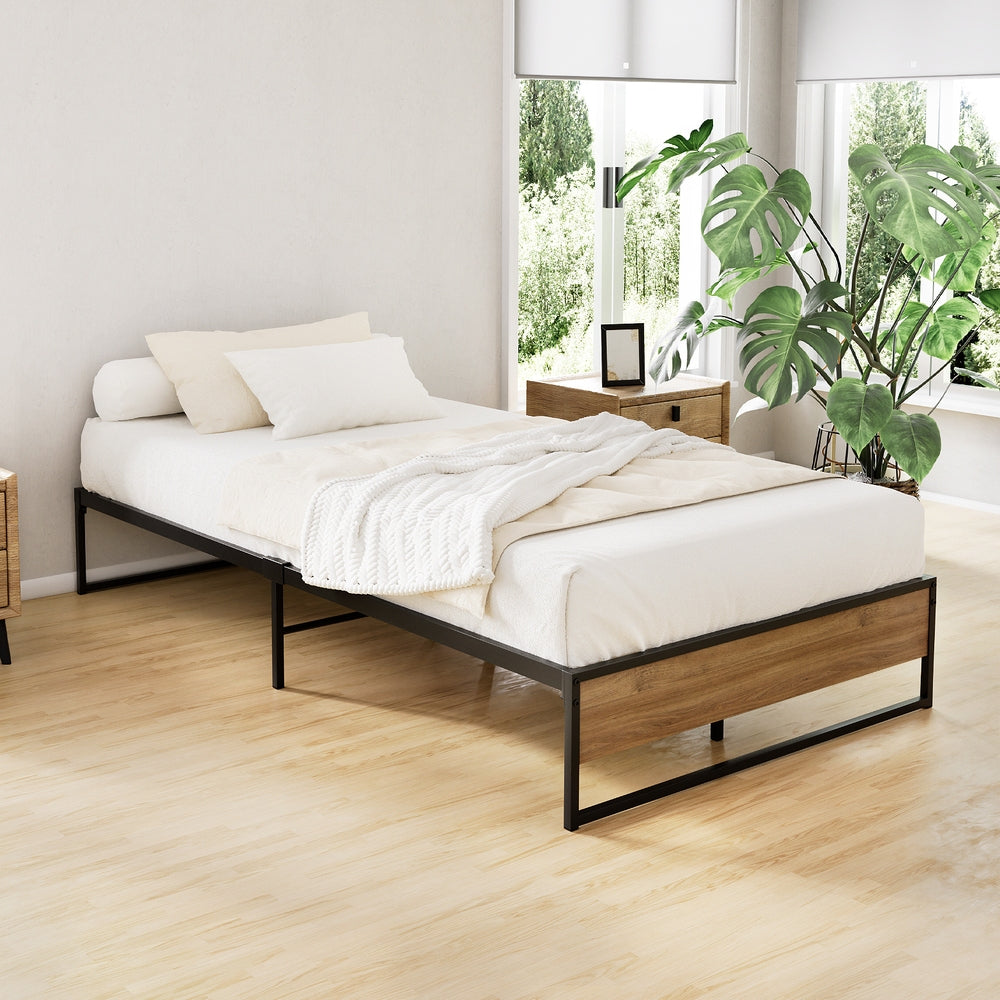 Garland (King Single) Metal Bed Frame - Black & Brown - Homecoze
