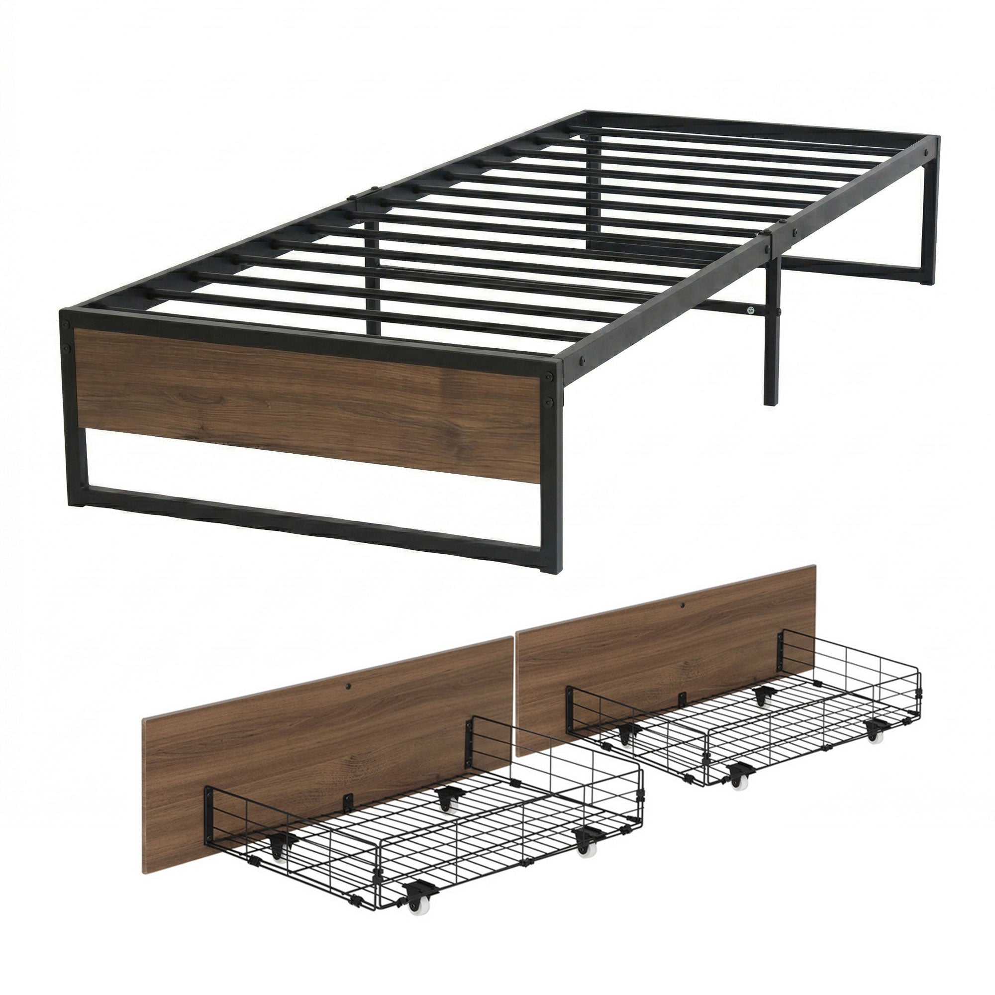 Garland (King Single) Metal Bed Frame with Drawers - Black & Brown