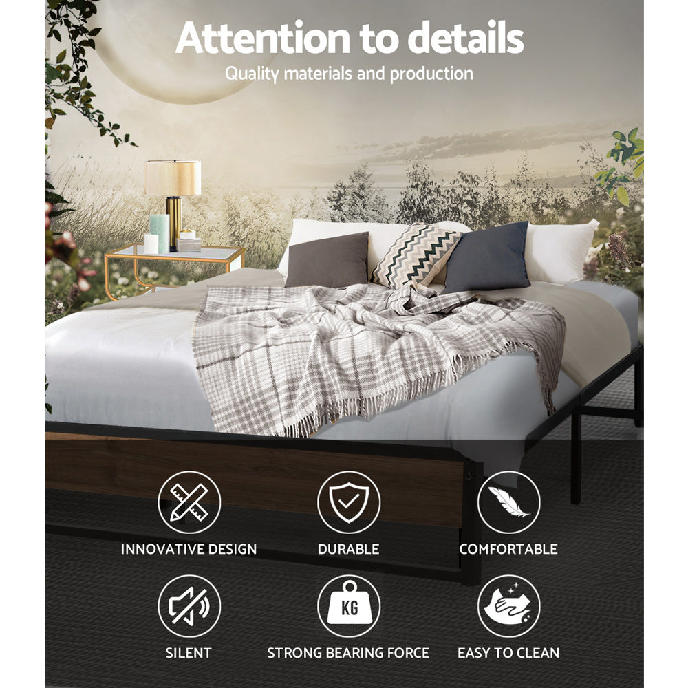 Garland (Queen) Metal Bed Frame - Black & Brown - Homecoze