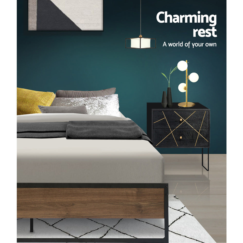 Garland (Queen) Metal Bed Frame - Black & Brown - Homecoze