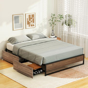 Garland (Queen) Metal Bed Frame with Drawers - Black & Brown
